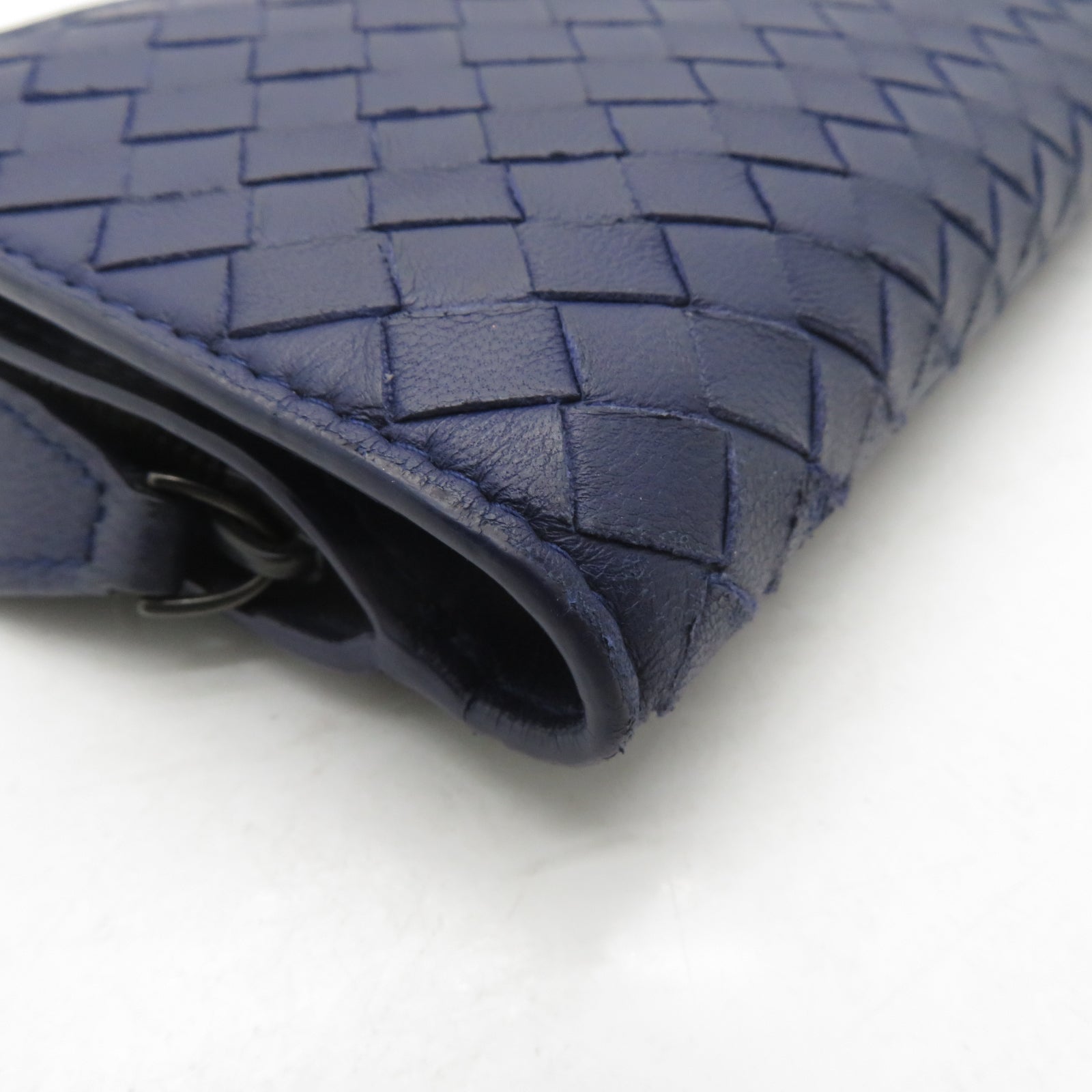 BOTTEGA VENETA 【激減優惠】牛皮皮革/織紋皮革Wallet銀扣錢包藍色