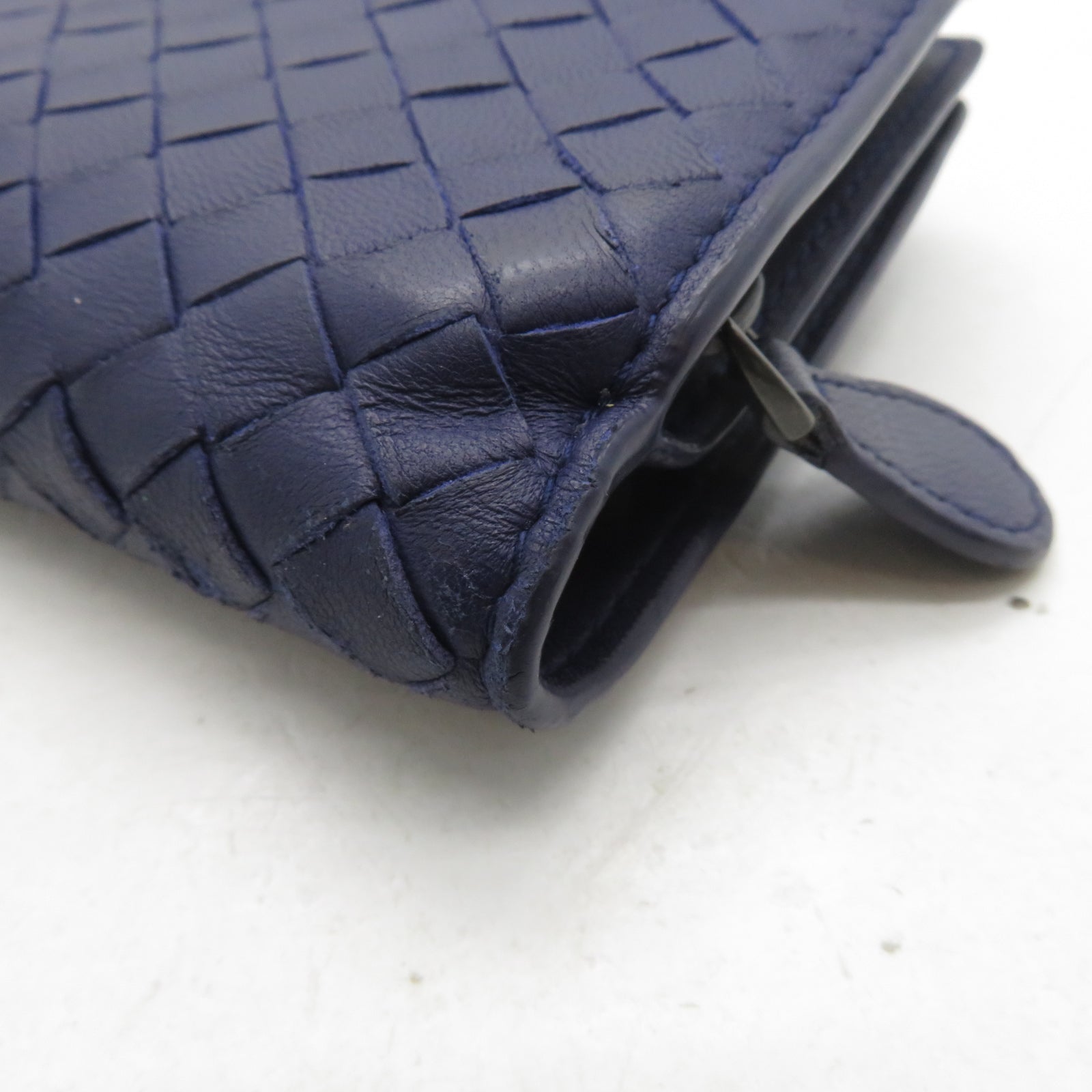 BOTTEGA VENETA 【激減優惠】牛皮皮革/織紋皮革Wallet銀扣錢包藍色