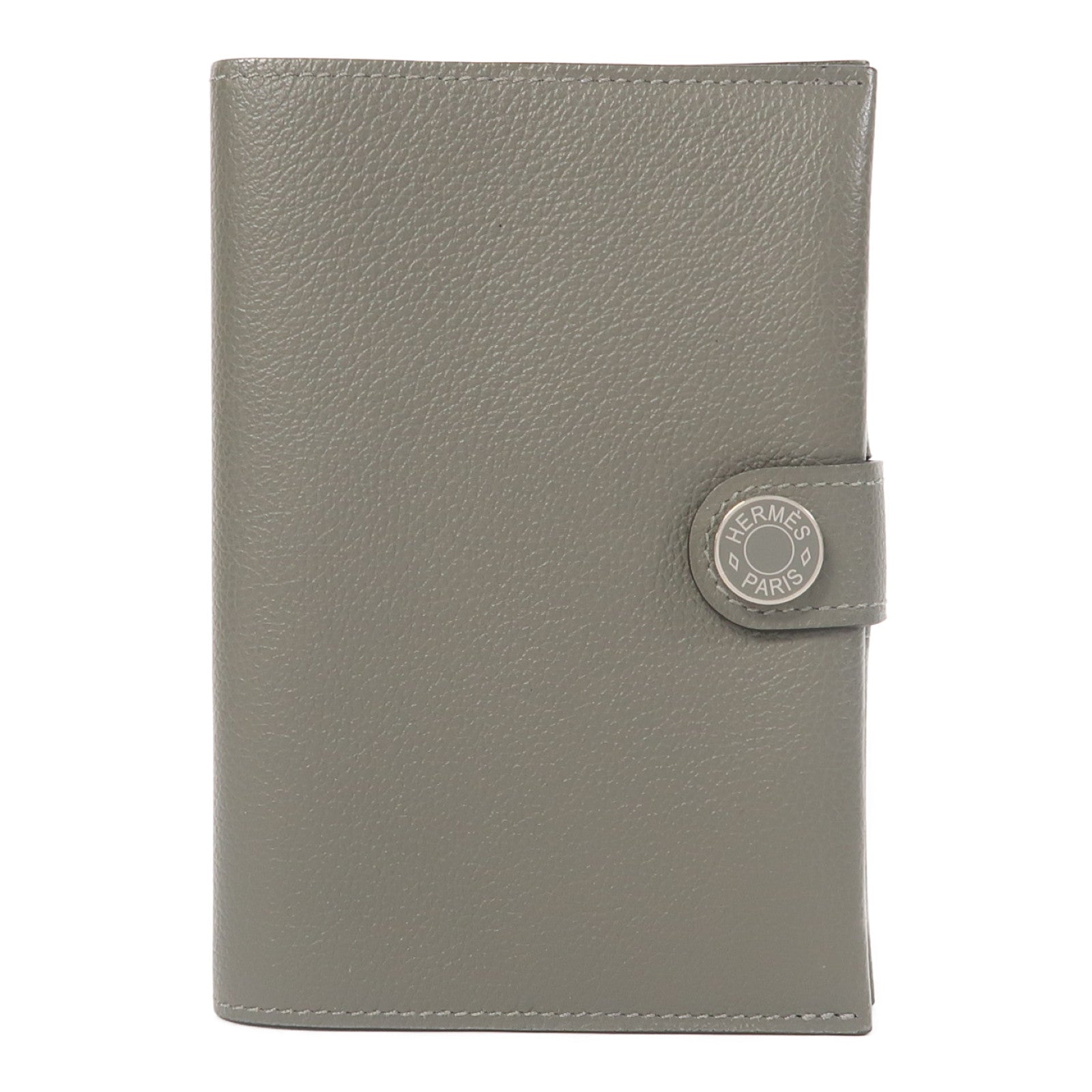 HERMES Evercolor皮革R.M.S Passport Holder銀扣護照套灰色