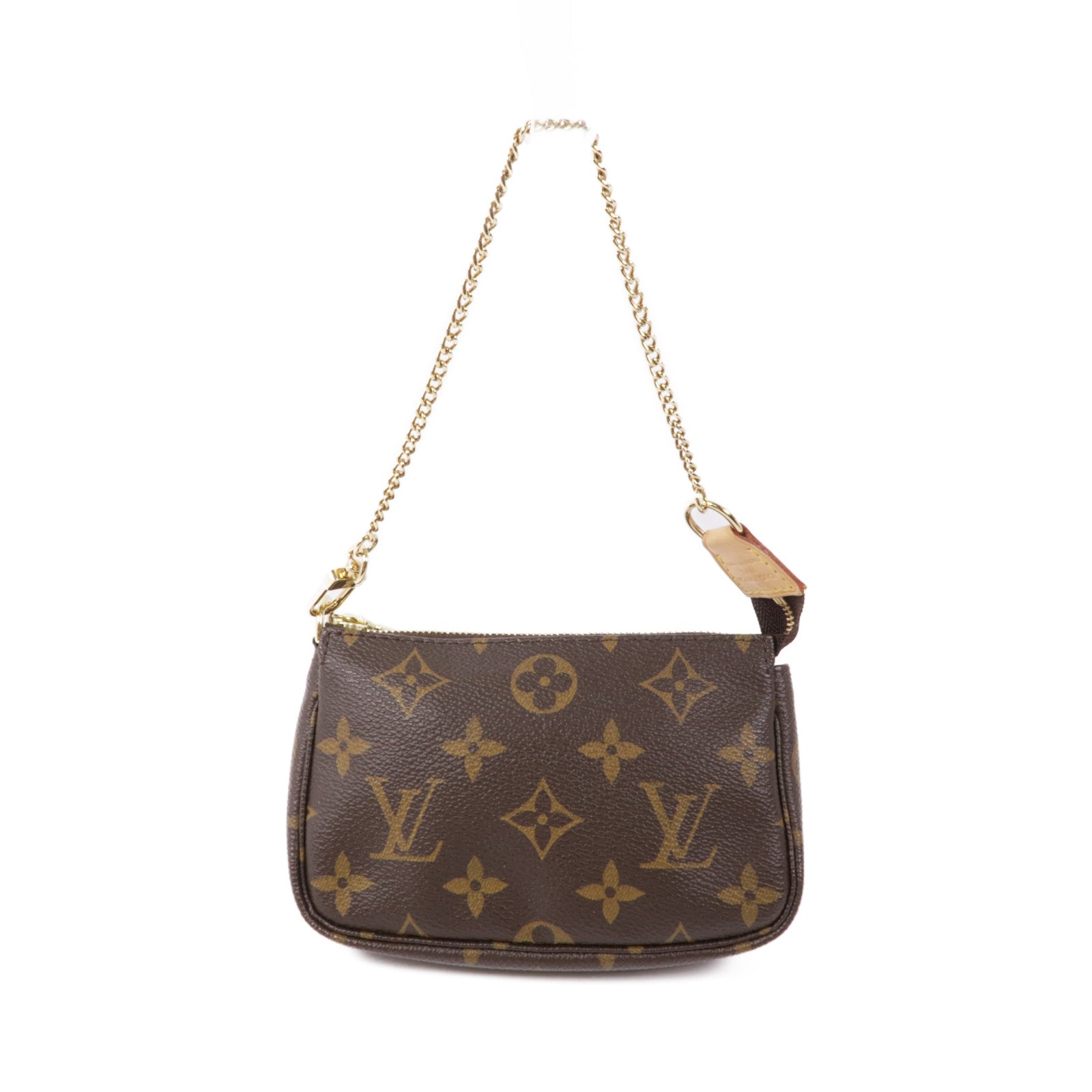 LOUIS VUITTON Monogram Mini Pochette Accessoires金扣手挽袋棕色