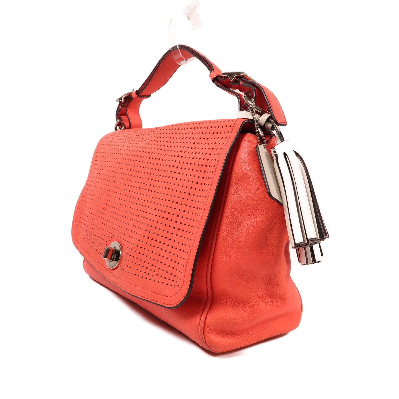 COACH 牛皮皮革2 Way Shoulde銀扣手挽肩背兩用袋