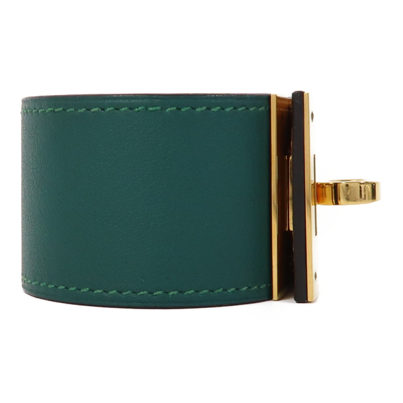 HERMES 【激減優惠】皮革Kelly Dog Bracelet金扣手鐲綠色