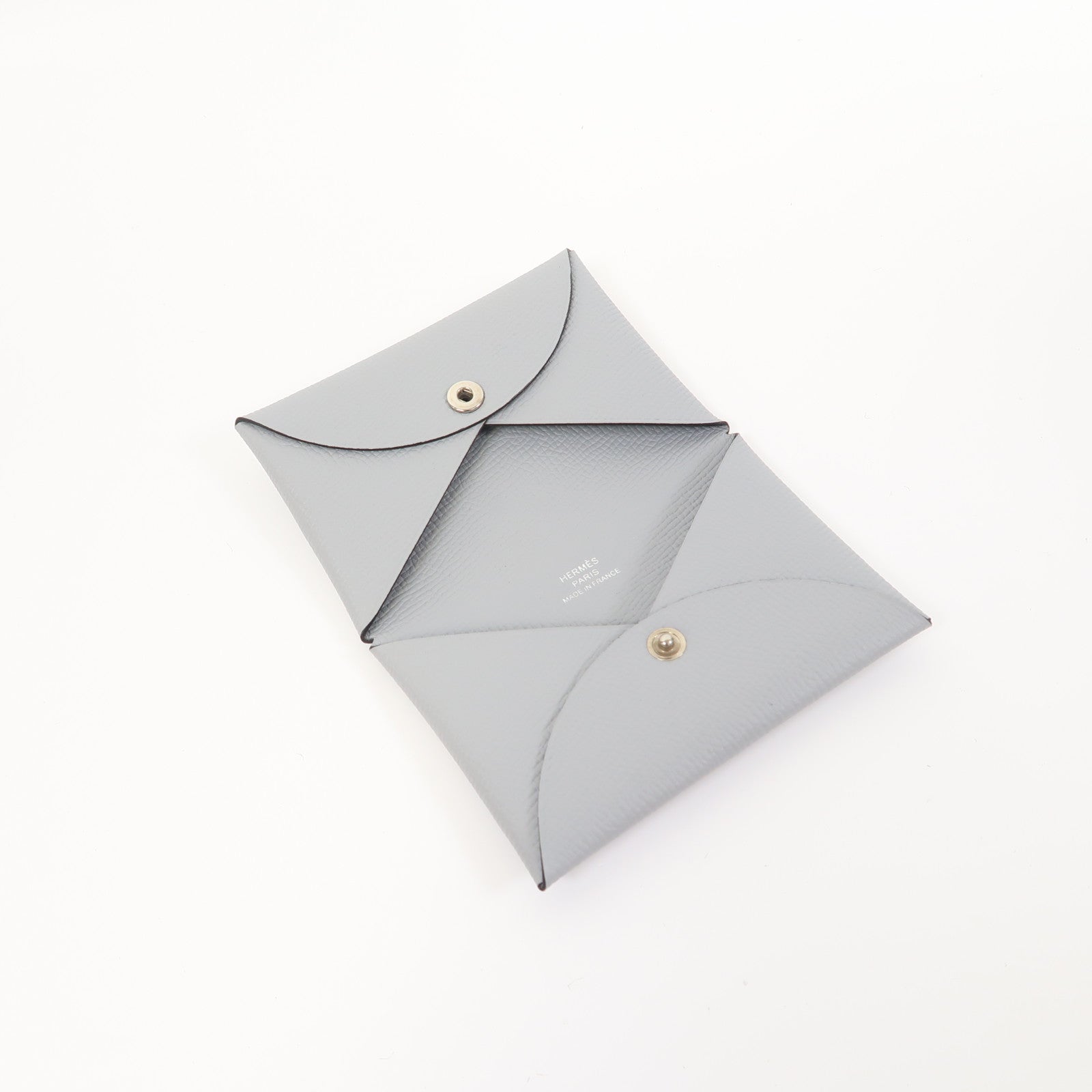 HERMES Epsom皮革Calvi銀扣卡片套冰川藍色