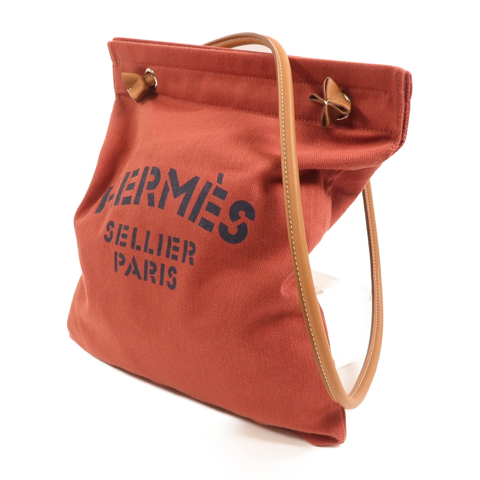 HERMES 帆布/Swift皮革Aline銀扣肩背袋Rouge H