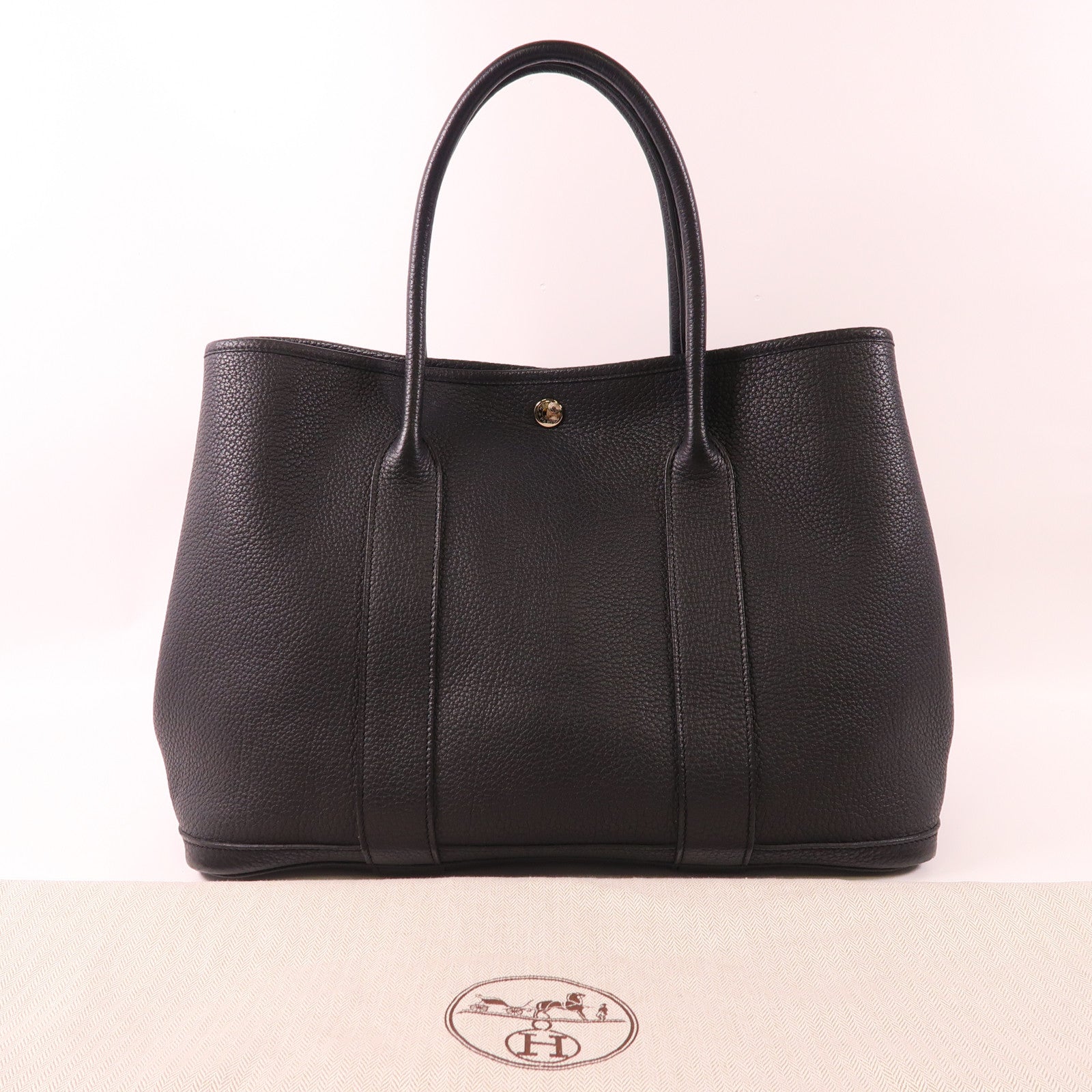 HERMES Negonda皮革Garden Party PM銀扣手挽袋89 Noir
