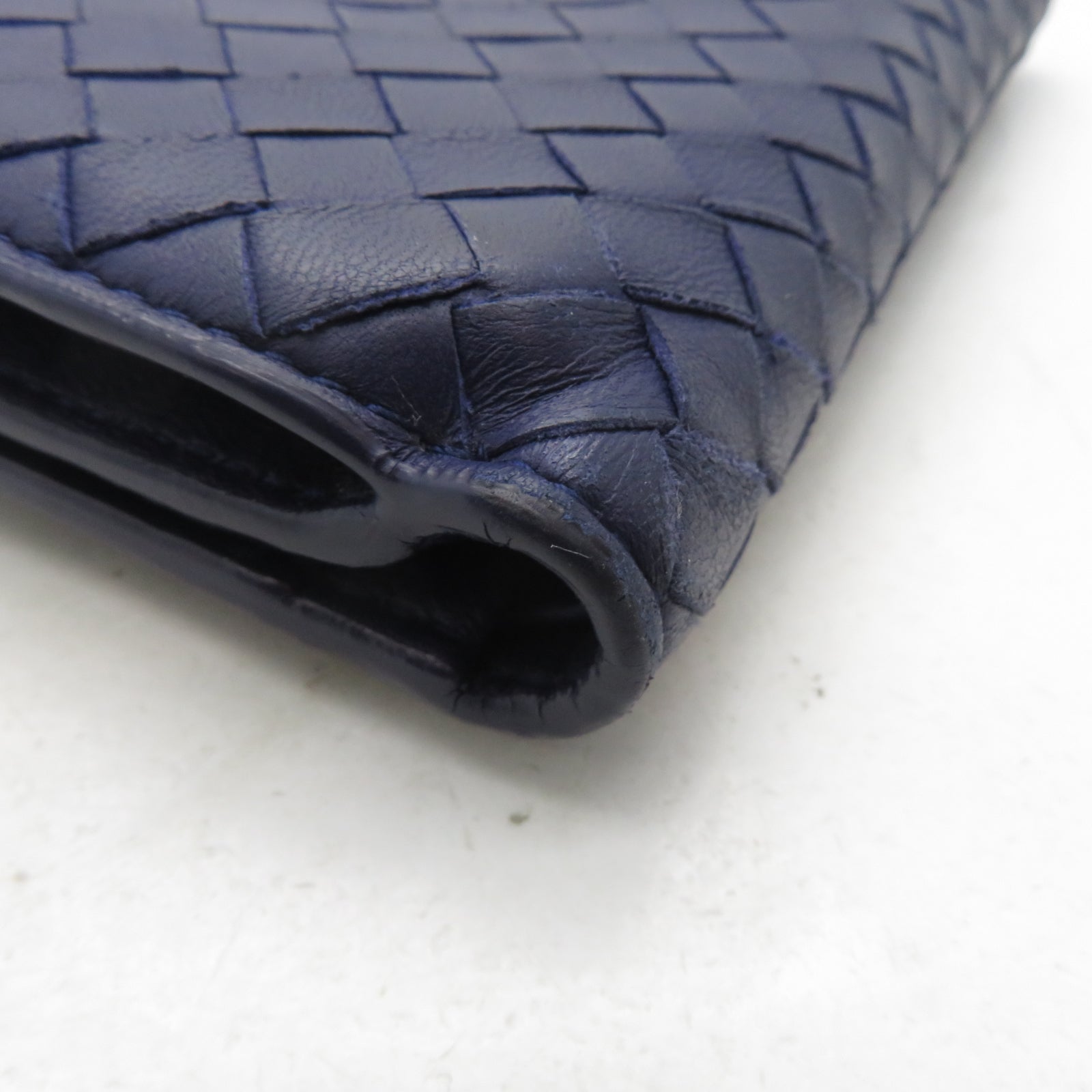 BOTTEGA VENETA 【激減優惠】牛皮皮革/織紋皮革Wallet銀扣錢包藍色