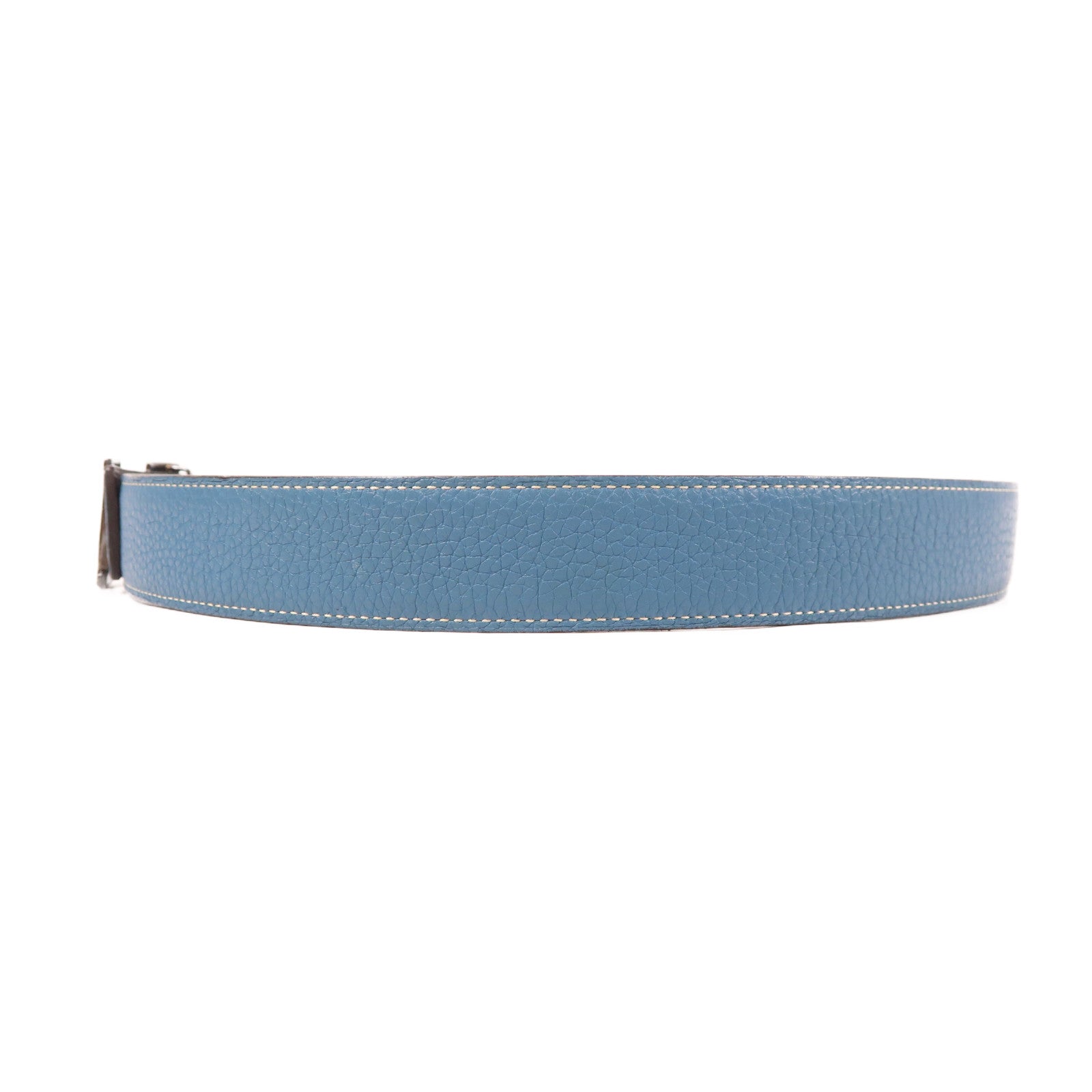 HERMES Clemence皮革Constance Belt銀扣皮帶Bleu Jean藍色