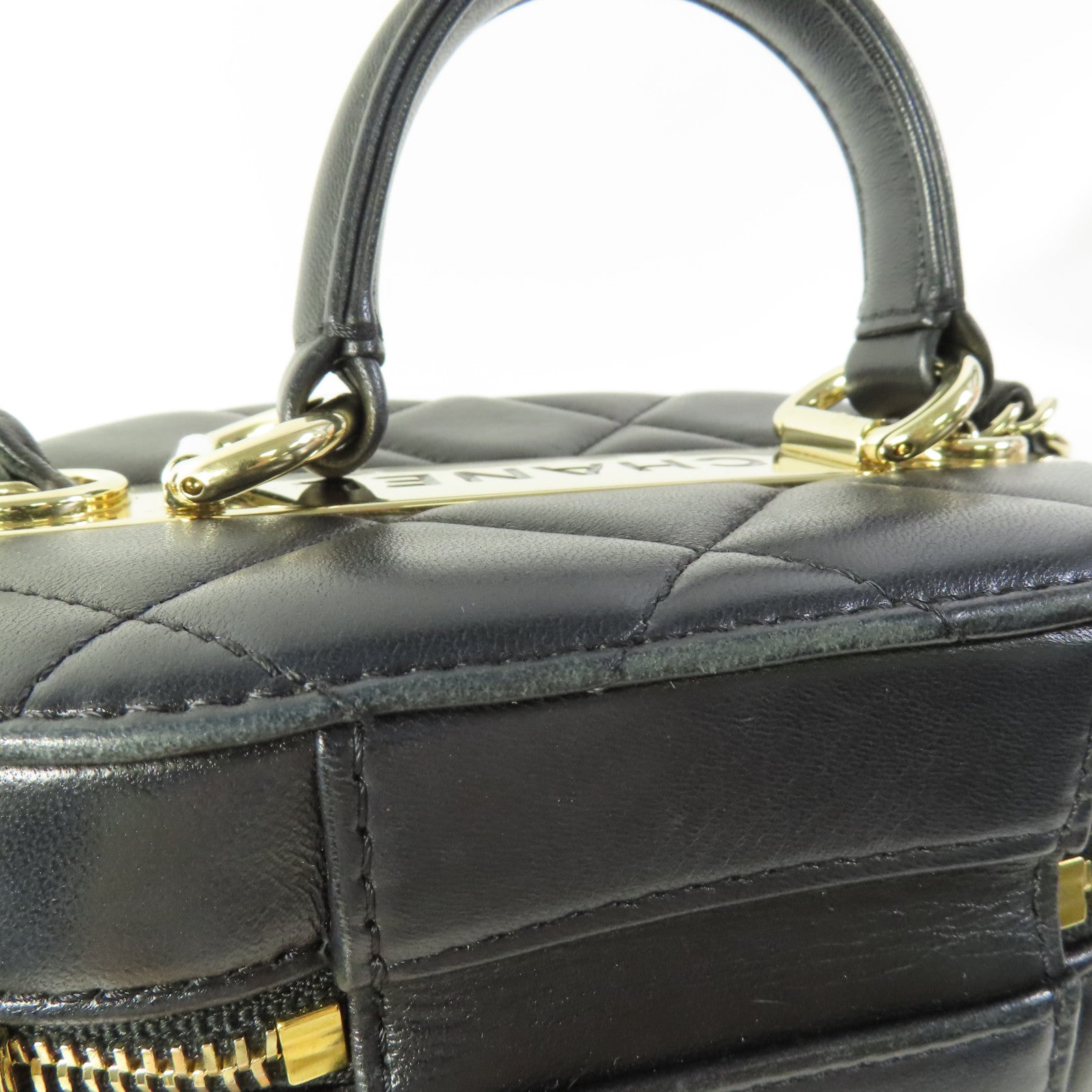 CHANEL CC GHW Trendy CC Vanity Case 2 Way Shoulder Bag Lambskin Leather Black