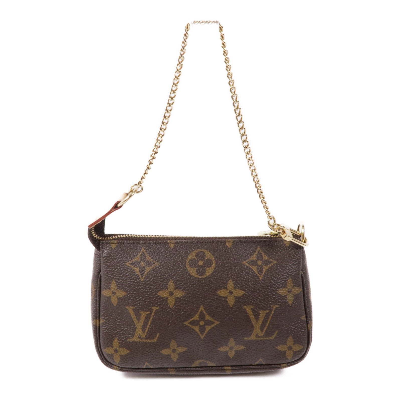 LOUIS VUITTON Monogram Mini Pochette Accessoires金扣手挽袋棕色