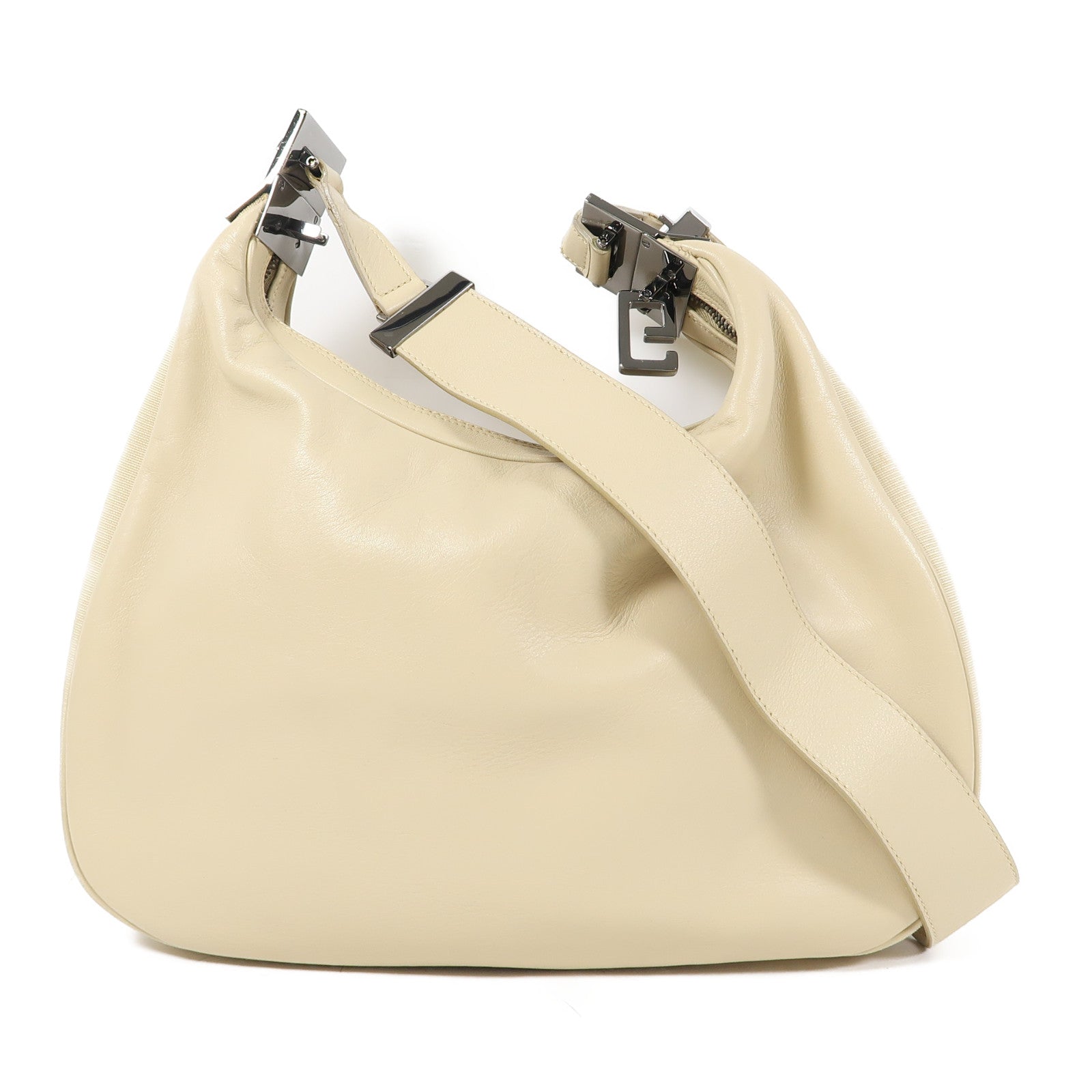 GUCCI 【激減優惠】牛皮皮革Shoulder Bag銀扣肩背袋米色