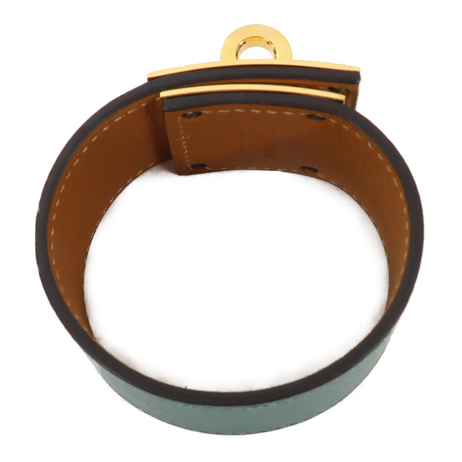 HERMES 【激減優惠】皮革Kelly Dog Bracelet金扣手鐲綠色