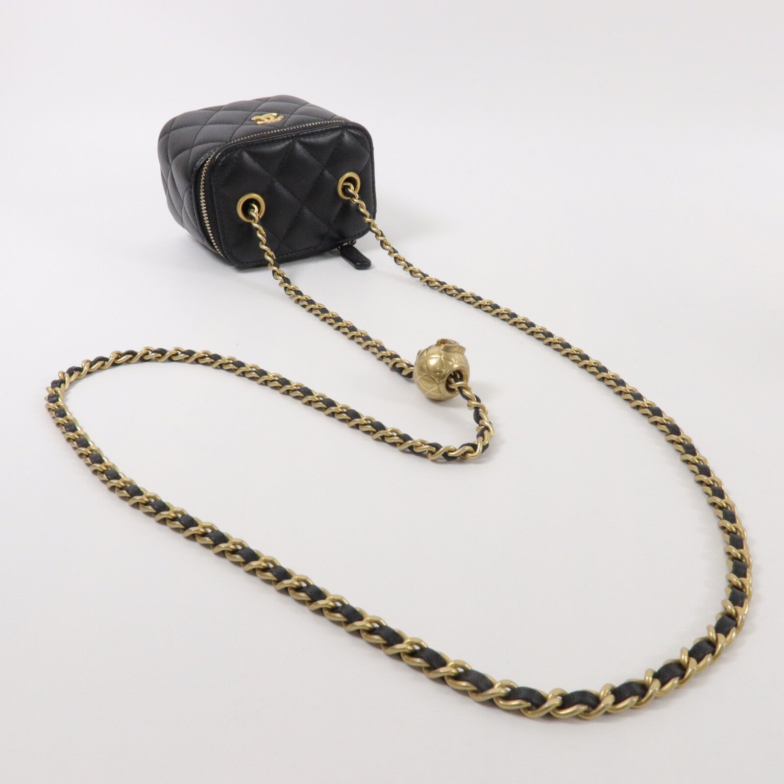 CHANEL 羊皮皮革Mini Vanity Case With Gold Ball鏈帶肩背袋