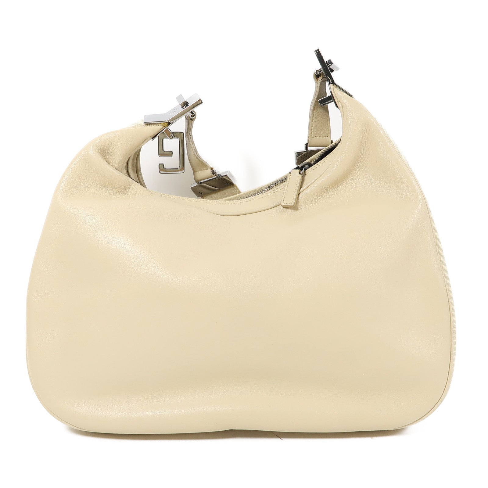 GUCCI 【激減優惠】牛皮皮革Shoulder Bag銀扣肩背袋米色