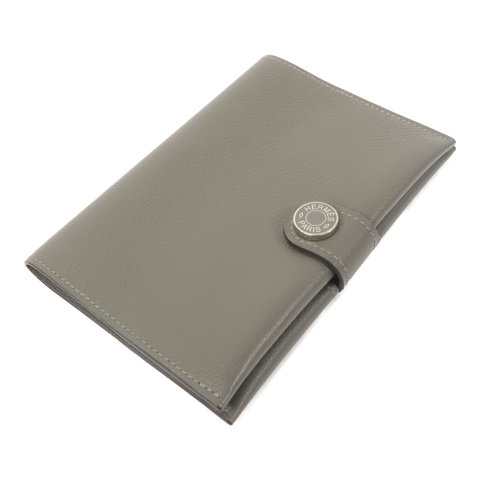 HERMES Evercolor皮革R.M.S Passport Holder銀扣護照套灰色