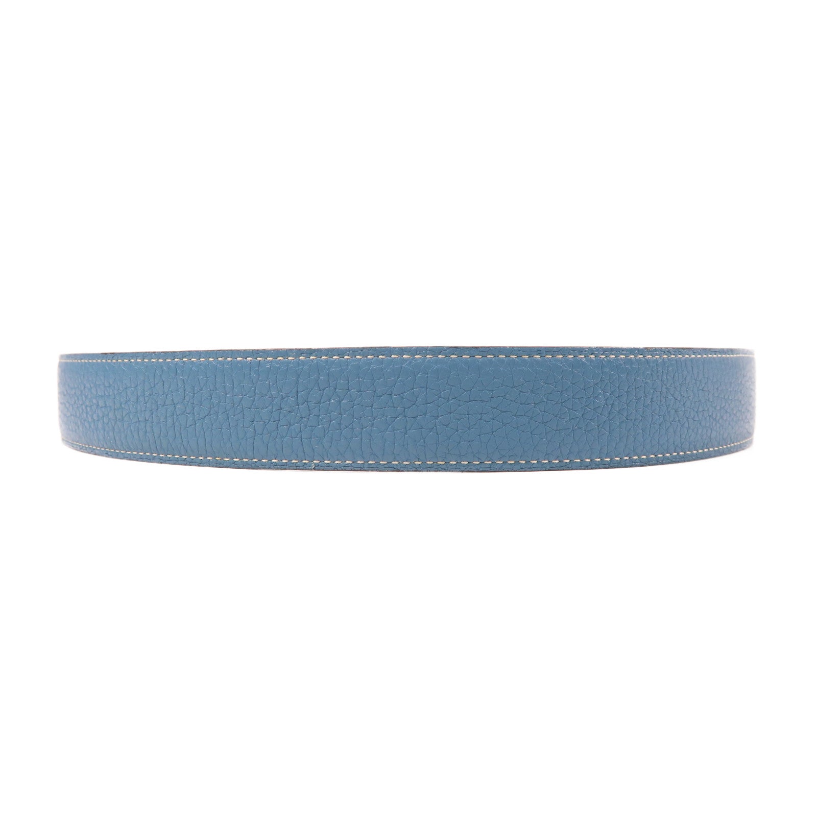 HERMES Clemence皮革Constance Belt銀扣皮帶Bleu Jean藍色