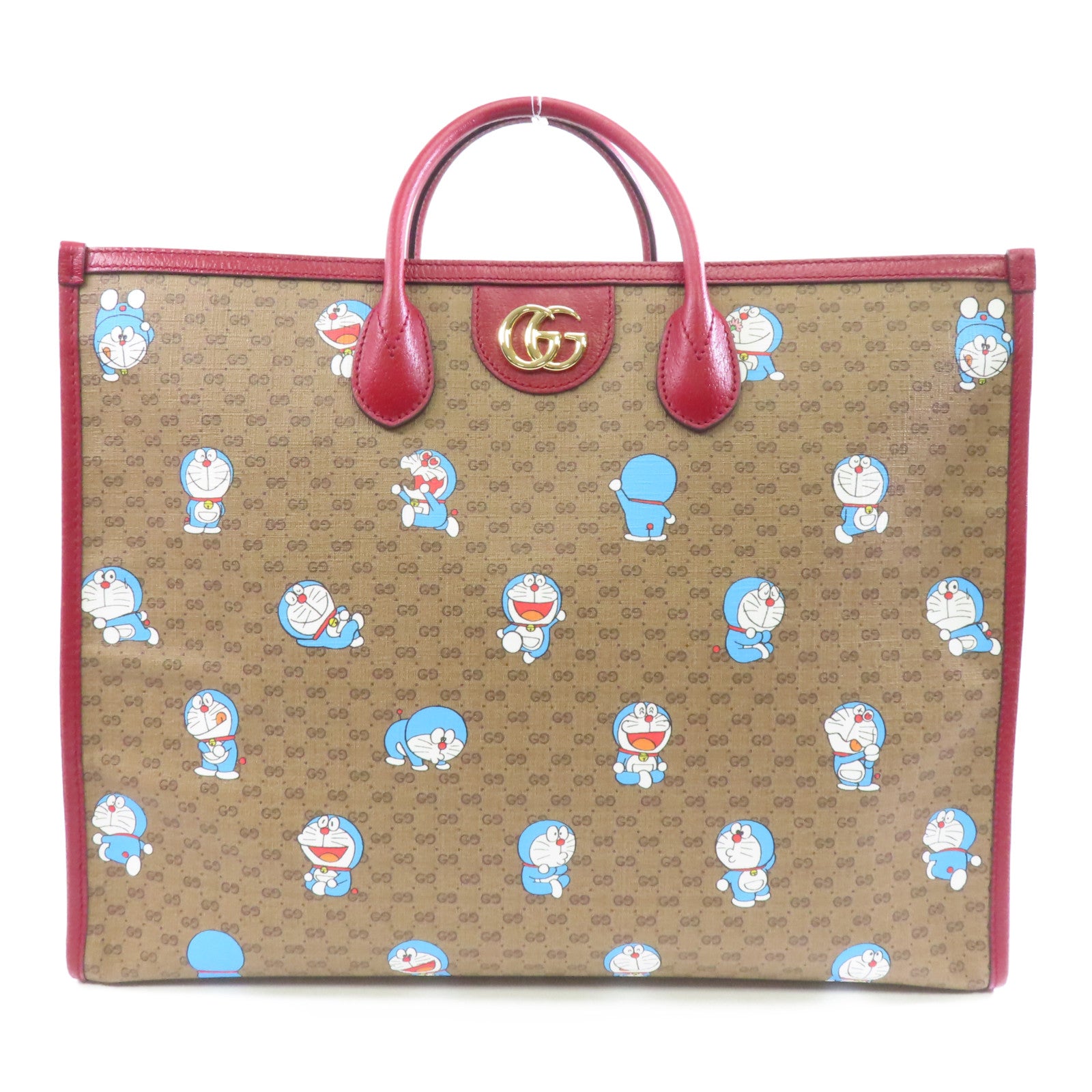 GUCCI 塗層帆布Doraemon 2 Way Tote金扣手挽肩背兩用袋啡色/紅色