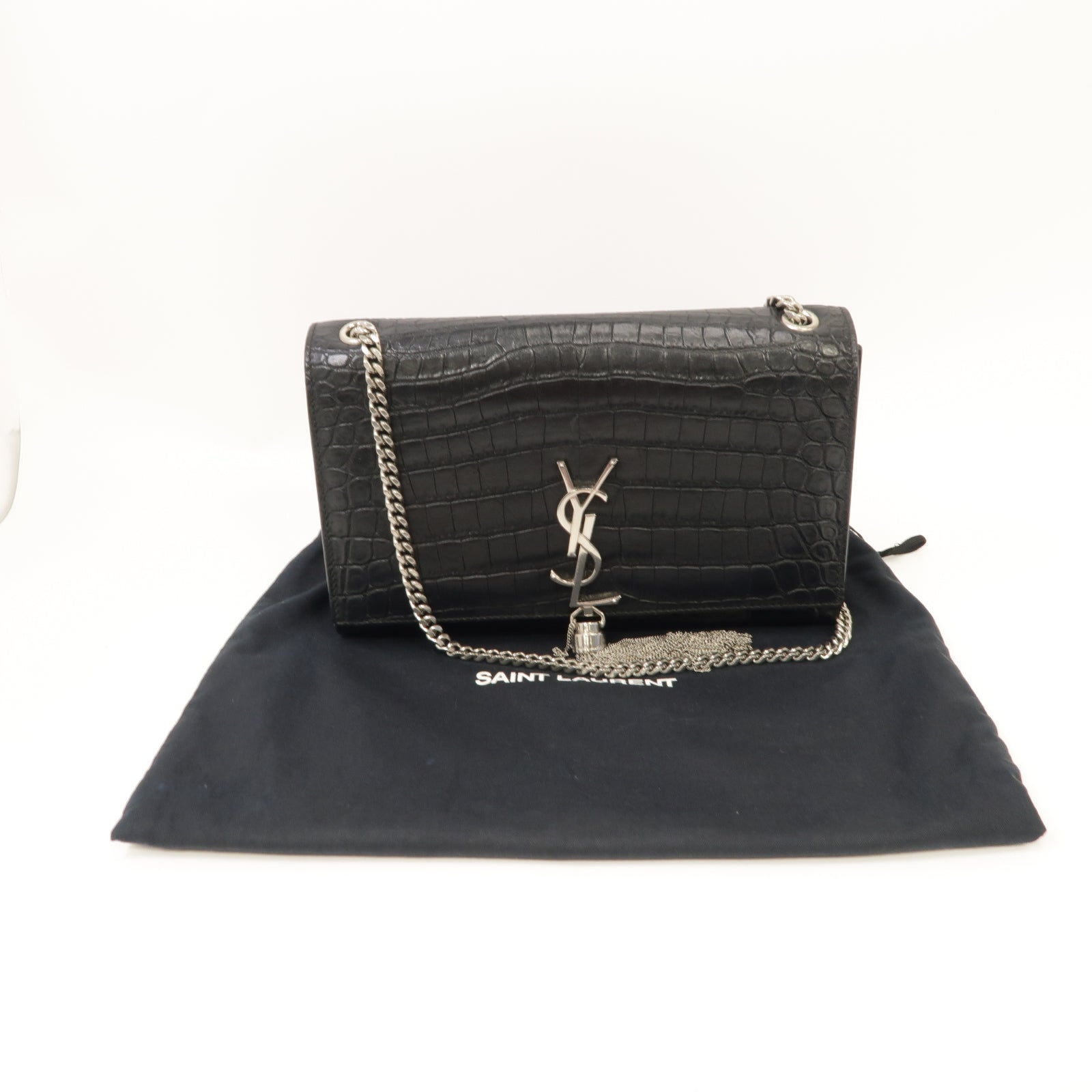 SAINT LAURENT 牛皮皮革Kate Bag銀扣鏈帶肩背袋黑色