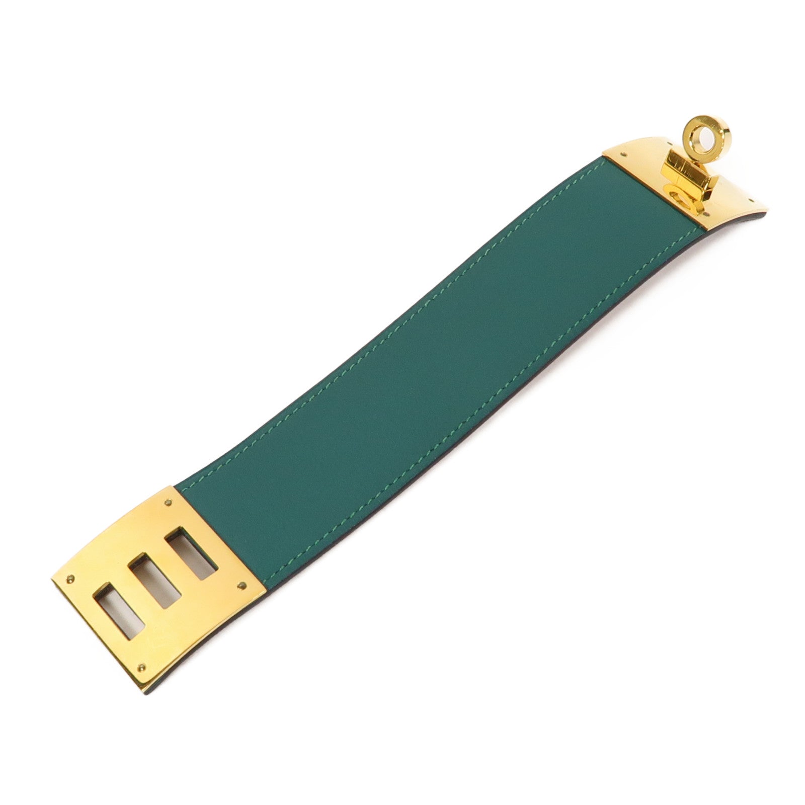 HERMES 【激減優惠】皮革Kelly Dog Bracelet金扣手鐲綠色