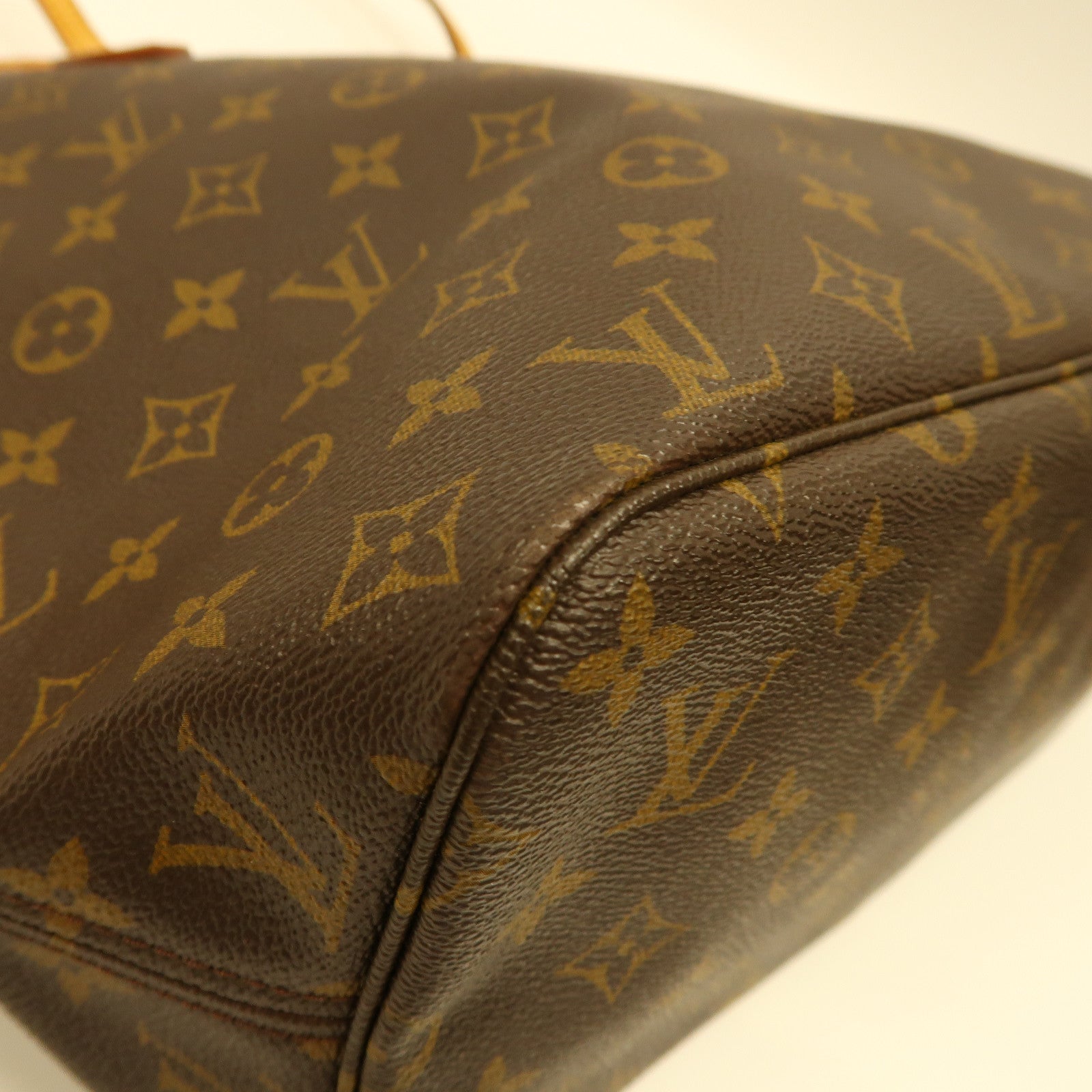 LOUIS VUITTON Monogram Neverfull MM金扣手挽袋啡色