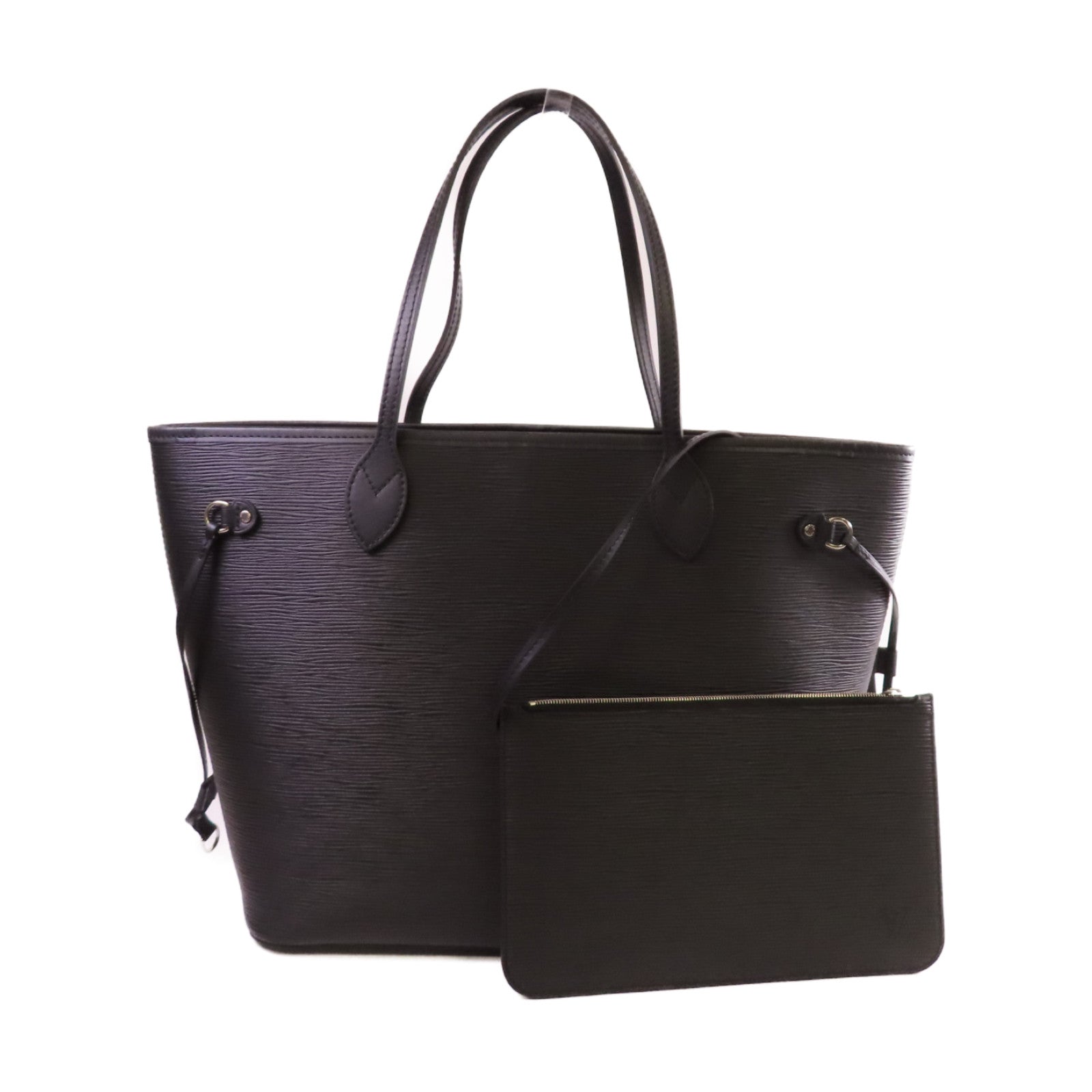 LOUIS VUITTON Epi Neverfull MM Tote Bag銀扣肩背袋黑色