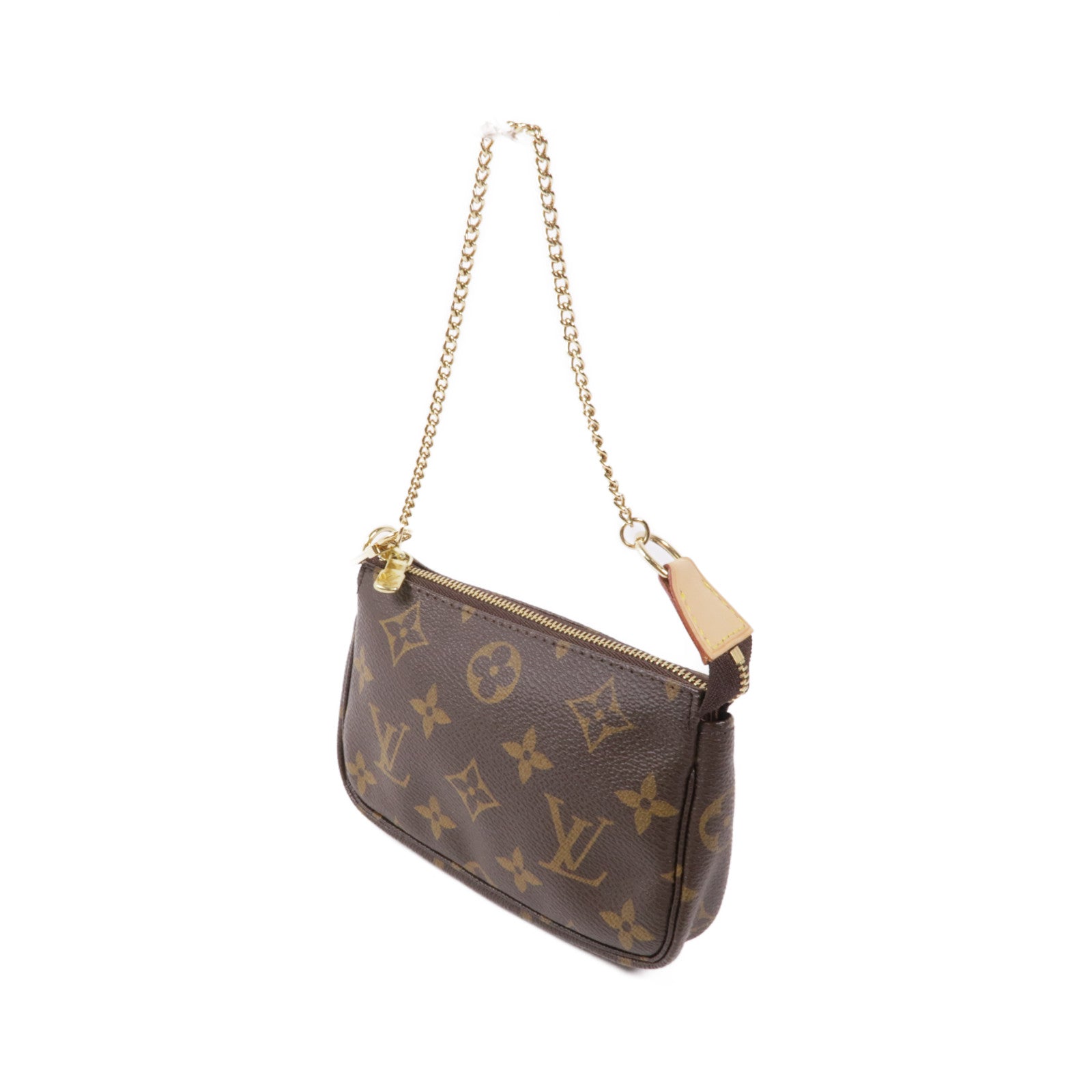LOUIS VUITTON Monogram Mini Pochette Accessoires金扣手挽袋棕色