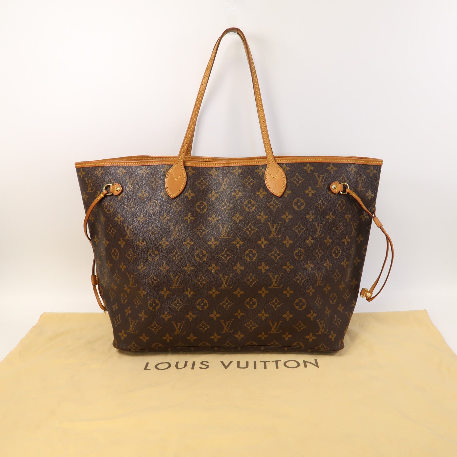 LOUIS VUITTON Monogram Neverfull GM金扣手挽袋啡色