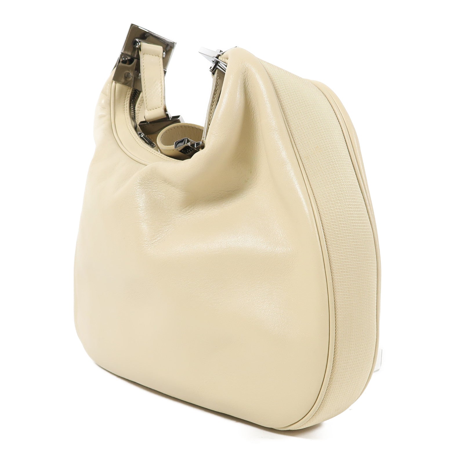 GUCCI 【激減優惠】牛皮皮革Shoulder Bag銀扣肩背袋米色