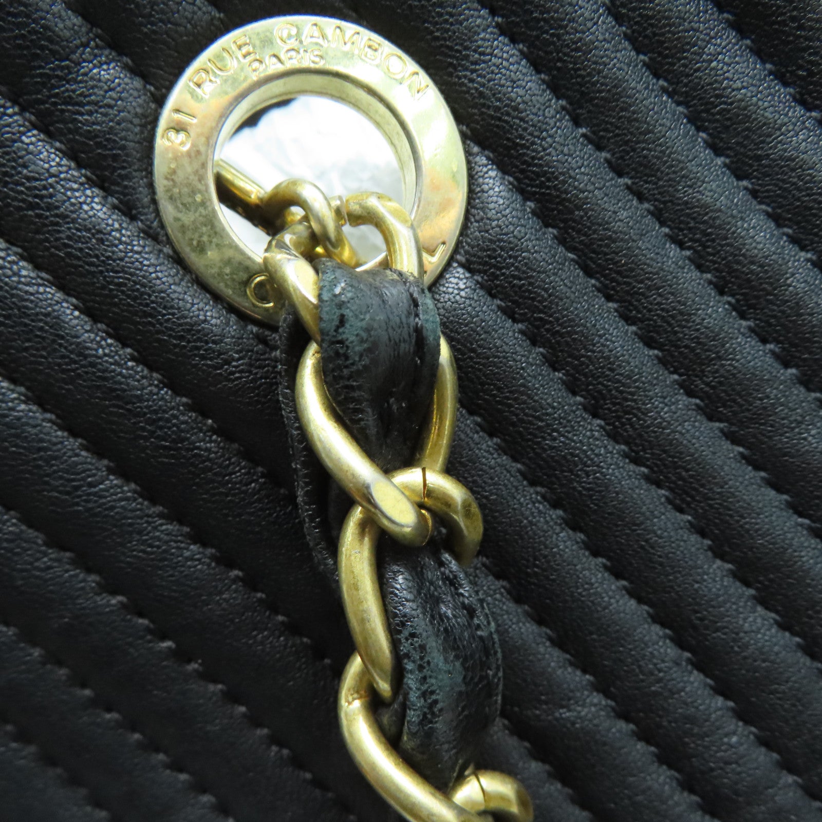 CHANEL twill cowhide leather Tote Bag gold buckle handle bag black