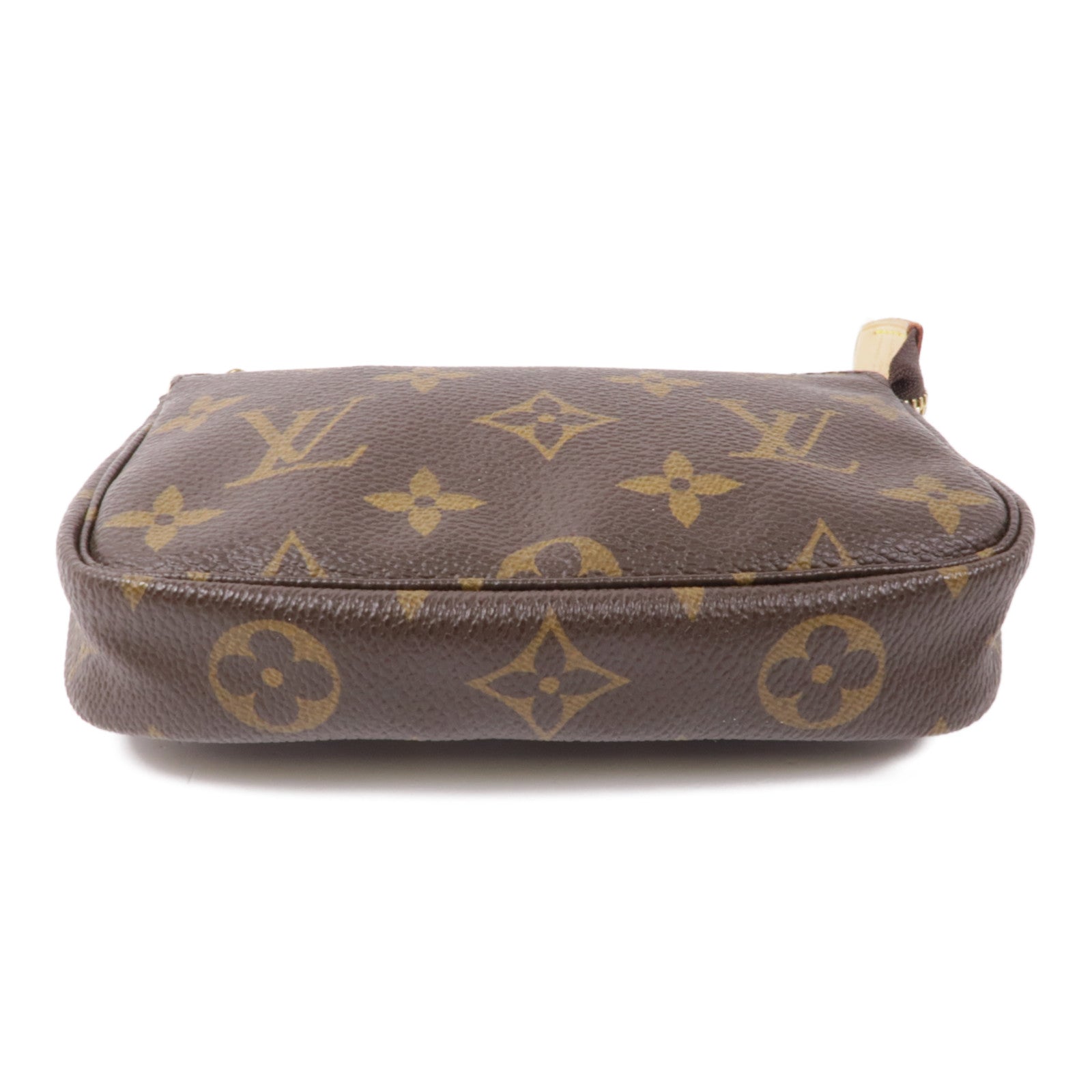LOUIS VUITTON Monogram Mini Pochette Accessoires金扣手挽袋棕色