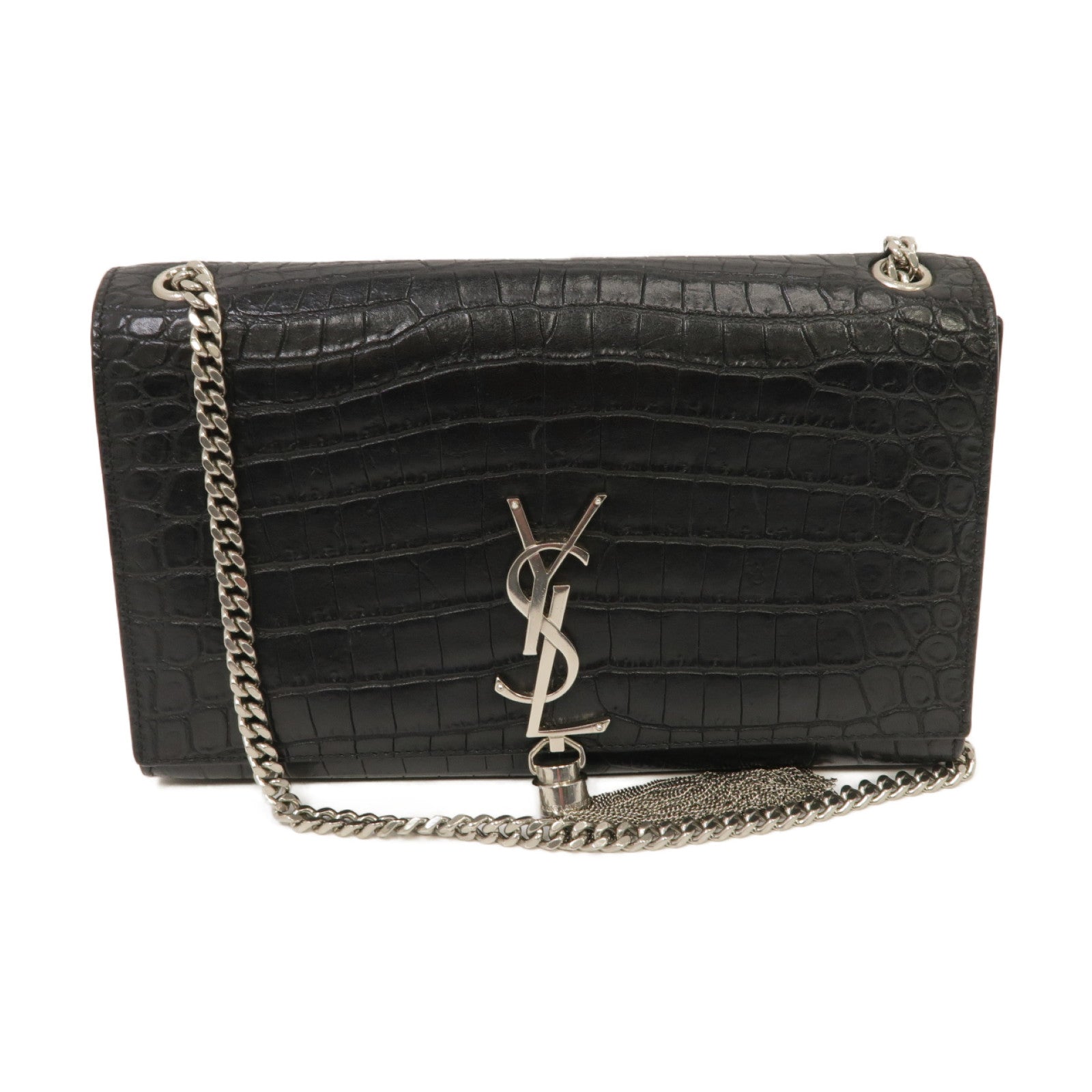 SAINT LAURENT 牛皮皮革Kate Bag銀扣鏈帶肩背袋黑色
