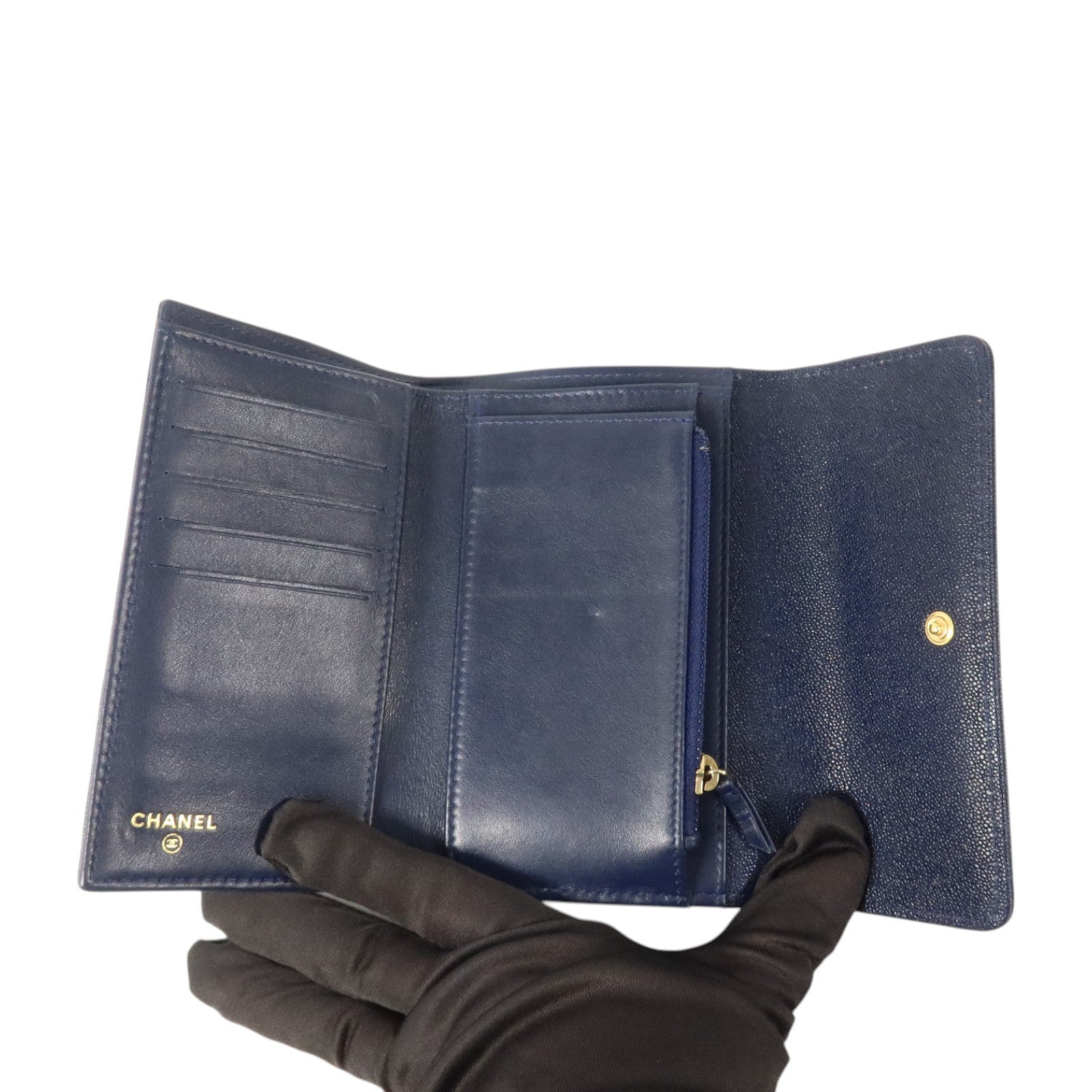 CHANEL 牛皮皮革Boy Chanel Wallet Medium金扣長錢包