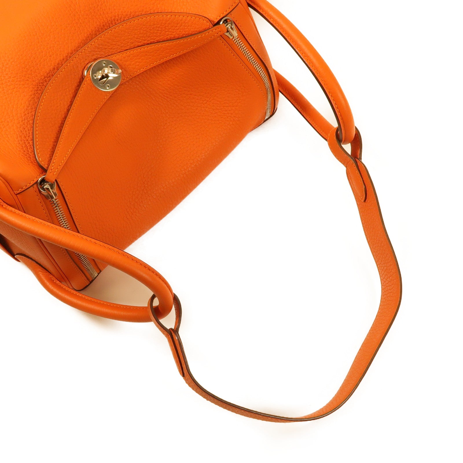 HERMES Clemence皮革Lindy 30銀扣肩背袋9J Feu