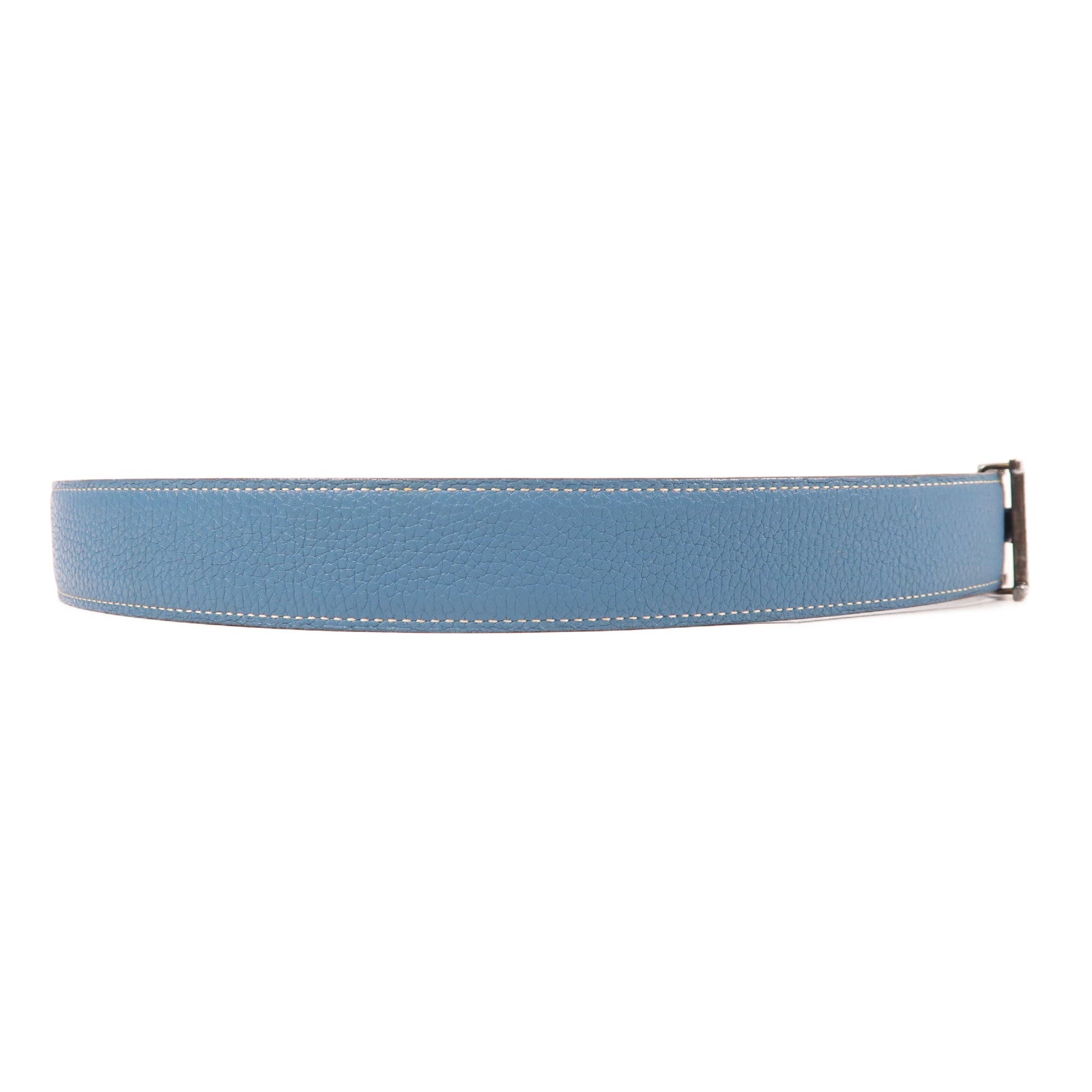 HERMES Clemence皮革Constance Belt銀扣皮帶Bleu Jean藍色