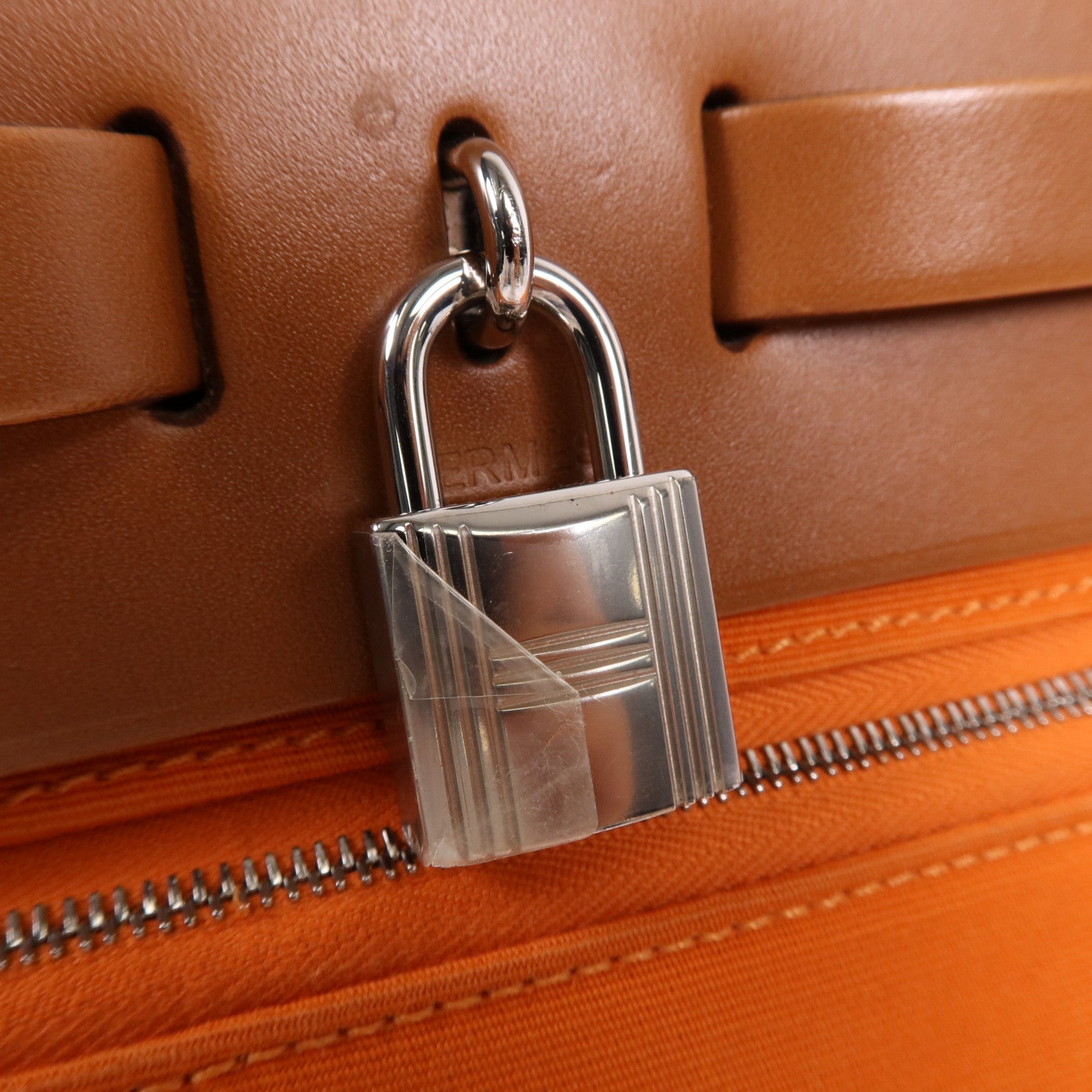 HERMES 帆布Herbag PM銀扣手挽肩背兩用袋Feu