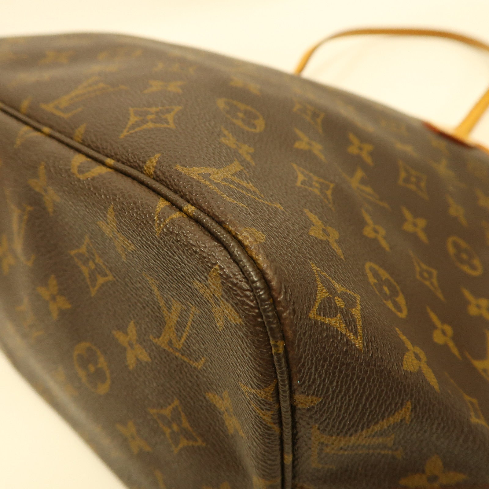 LOUIS VUITTON Monogram Neverfull MM金扣手挽袋啡色