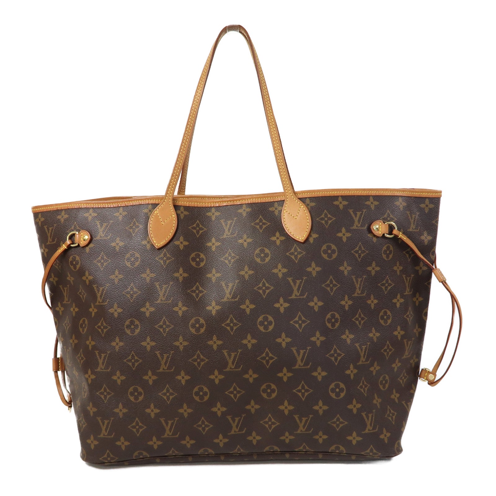 LOUIS VUITTON Monogram Neverfull GM金扣手挽袋啡色