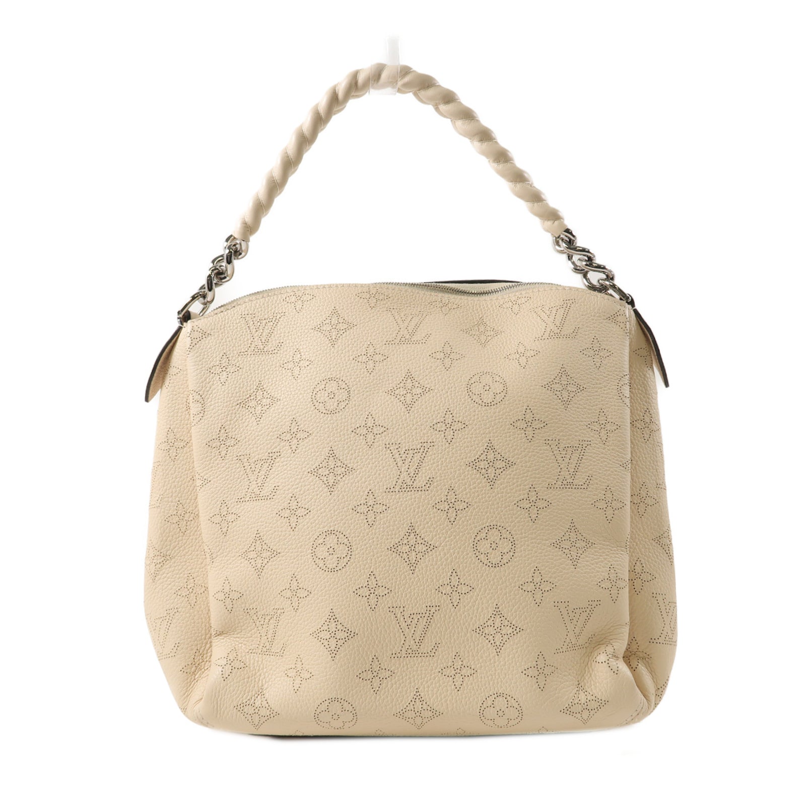 LOUIS VUITTON Mahina皮革Babylone BB銀扣手挽肩背兩用袋米色