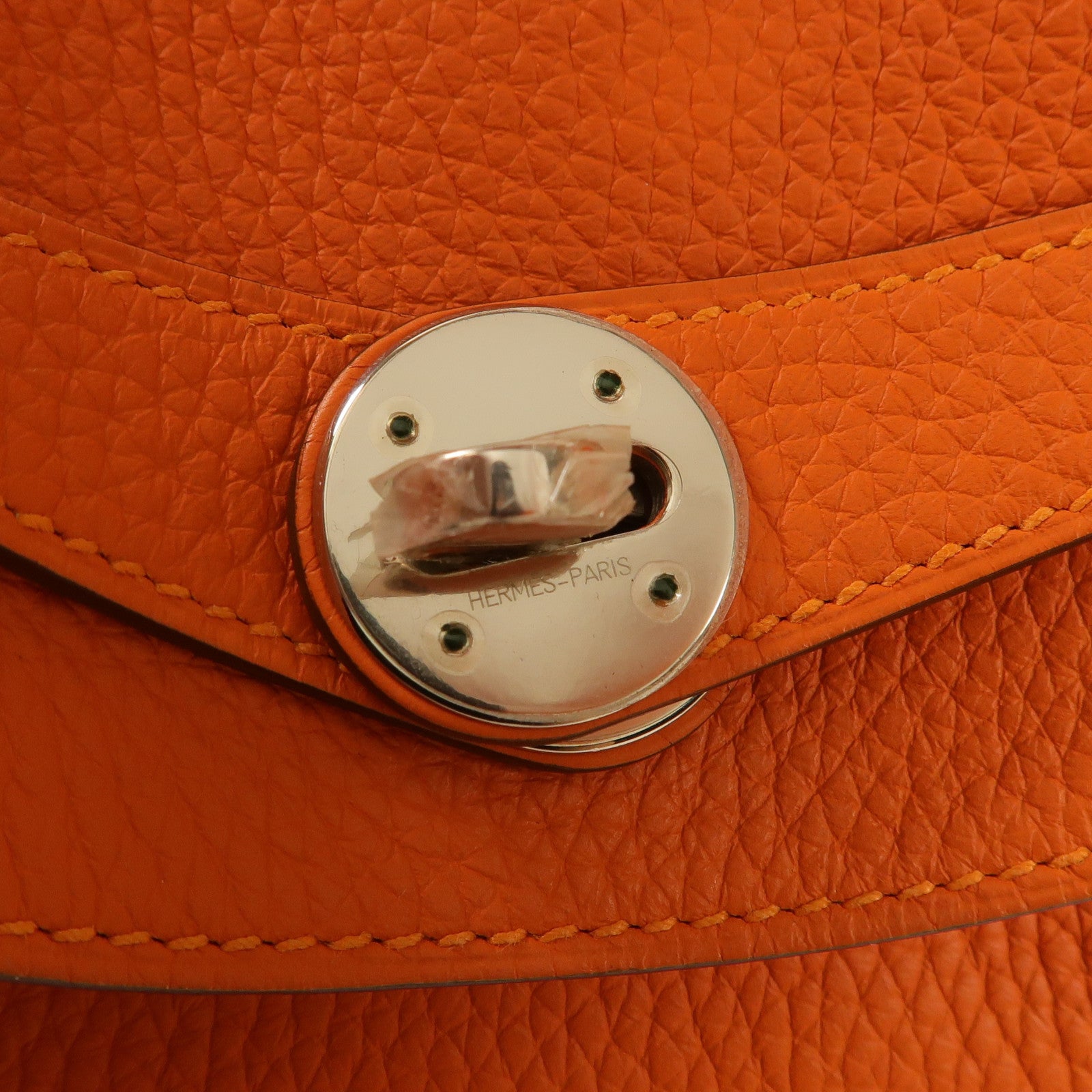HERMES Clemence皮革Lindy 30銀扣肩背袋9J Feu