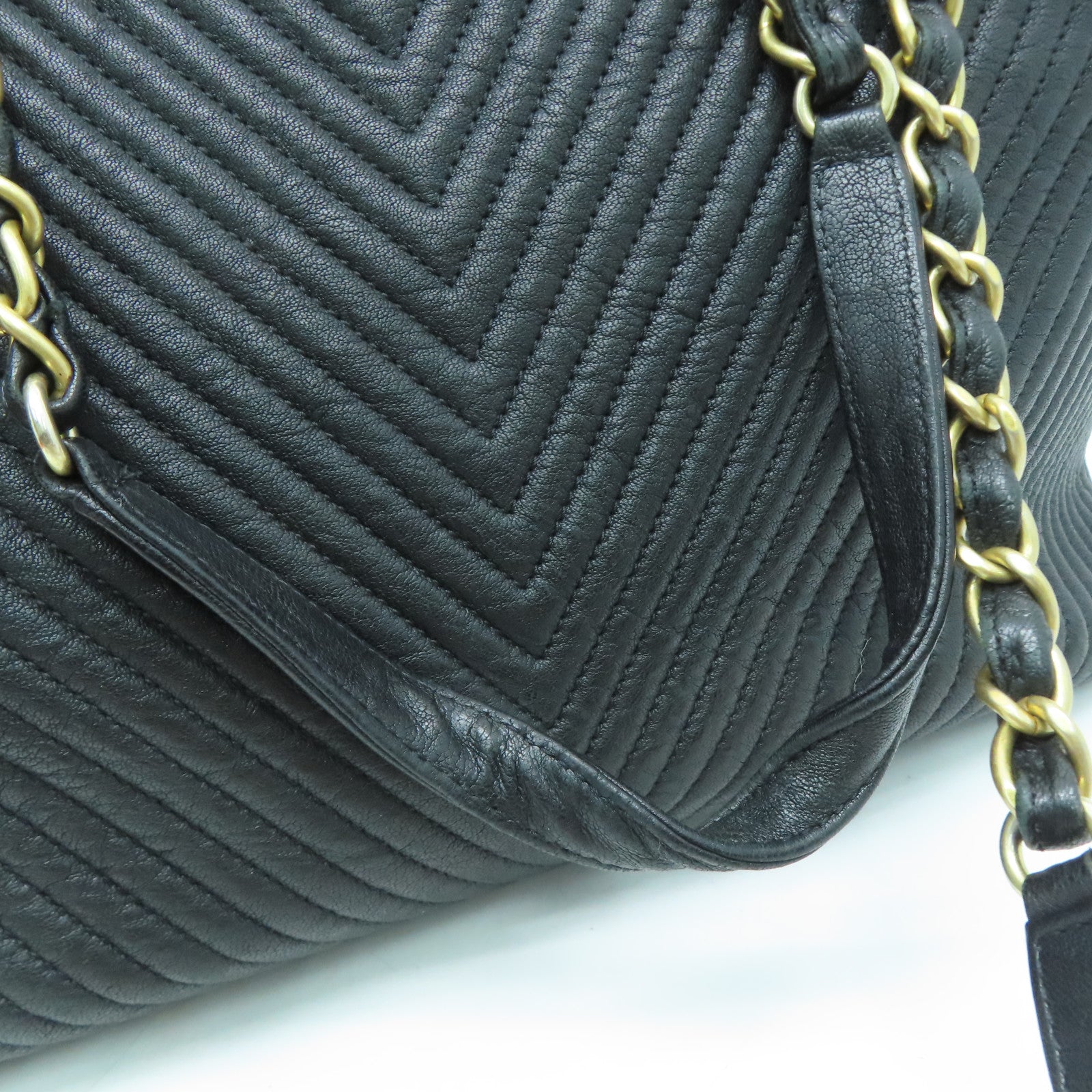 CHANEL twill cowhide leather Tote Bag gold buckle handle bag black