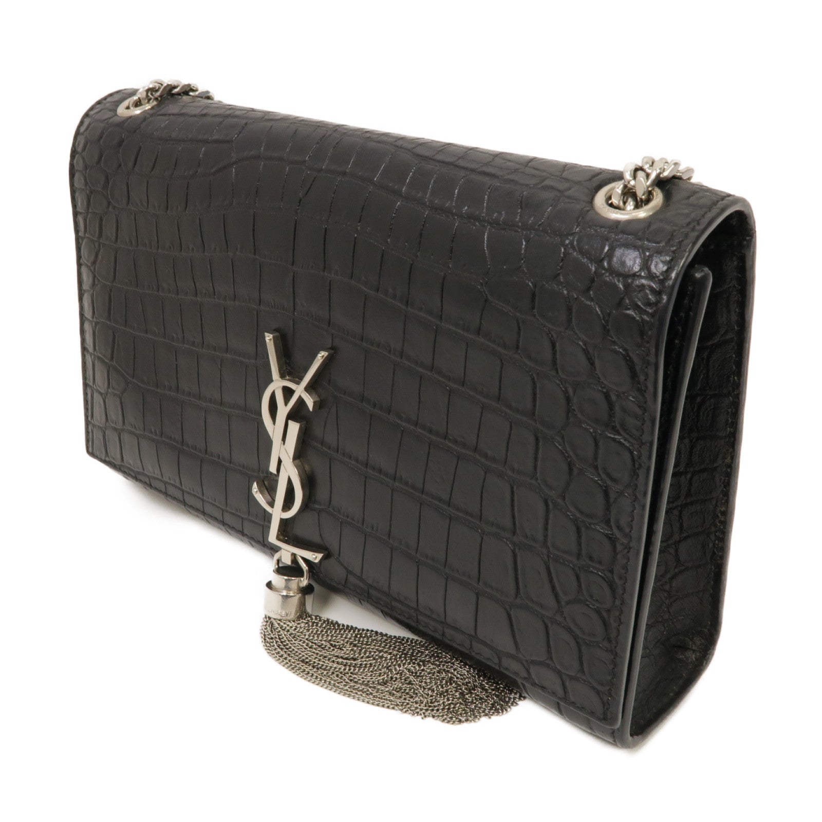 SAINT LAURENT 牛皮皮革Kate Bag銀扣鏈帶肩背袋黑色