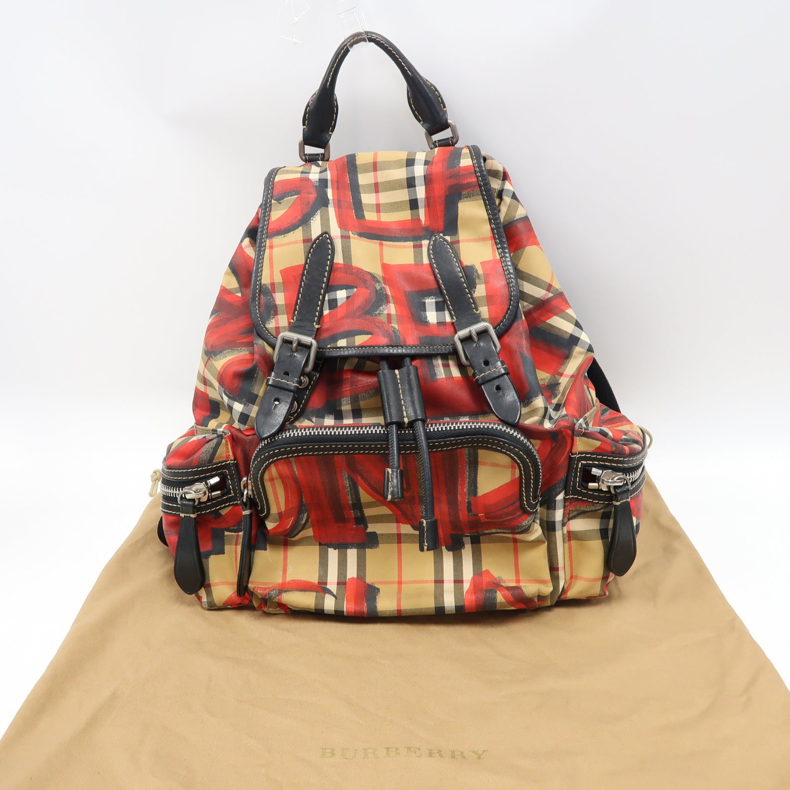 BURBERRY 帆布Backpack銀扣背包紅色/啡色