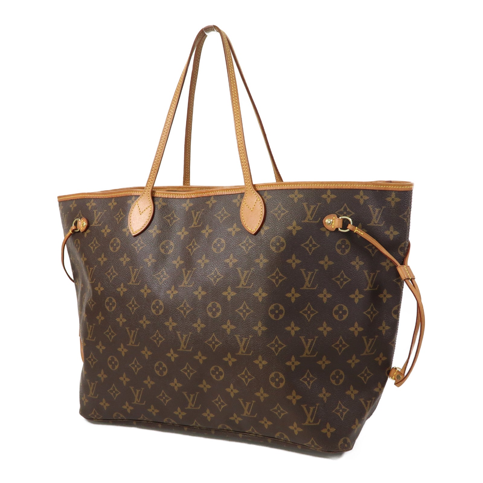 LOUIS VUITTON Monogram Neverfull GM金扣手挽袋啡色
