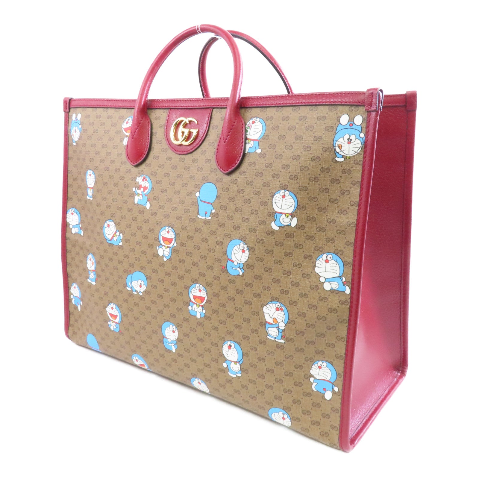 GUCCI 塗層帆布Doraemon 2 Way Tote金扣手挽肩背兩用袋啡色/紅色