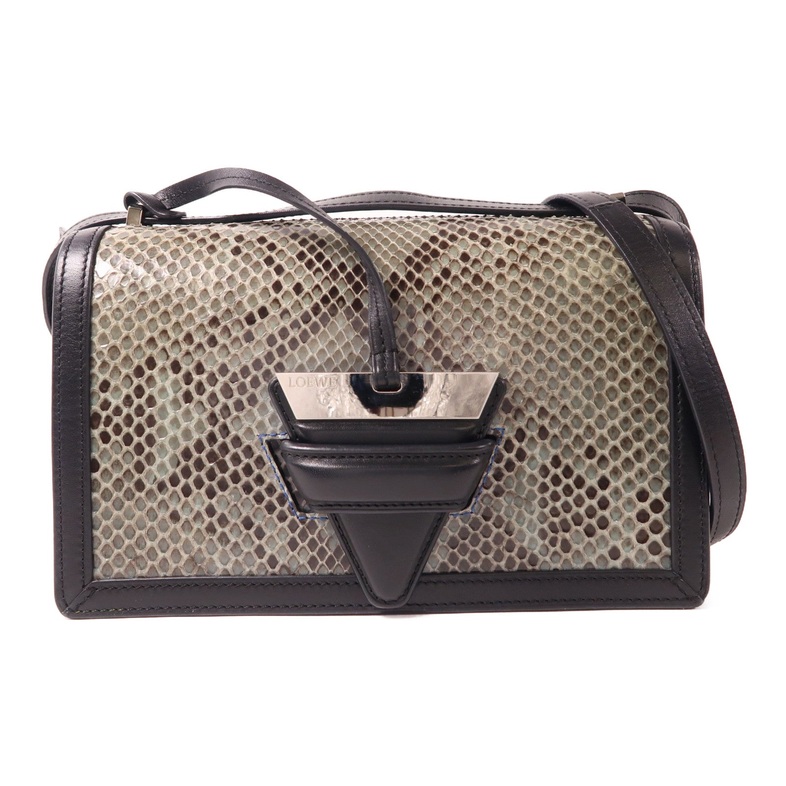 LOEWE 蛇皮皮革Barcelona銀扣肩背袋