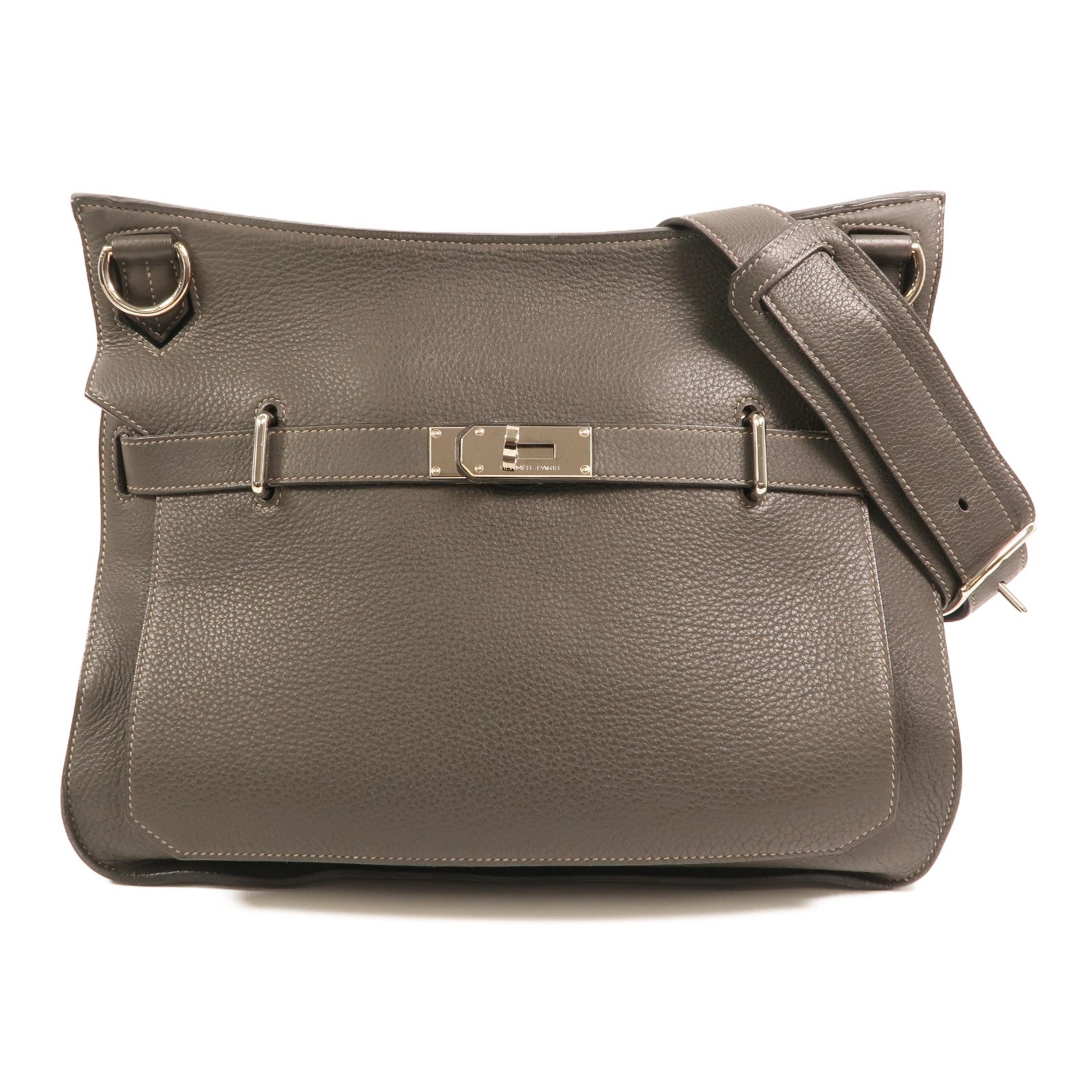 HERMES Togo皮革Jypesiere 37銀扣肩背袋Etain