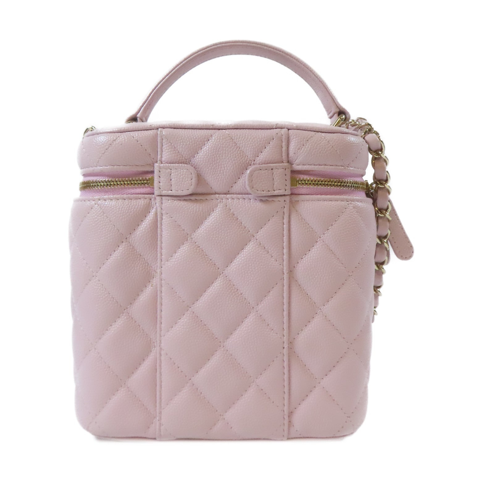 CHANEL 【激減優惠】菱格Caviar皮革Vanity Case金扣手挽肩背兩用袋粉紅色