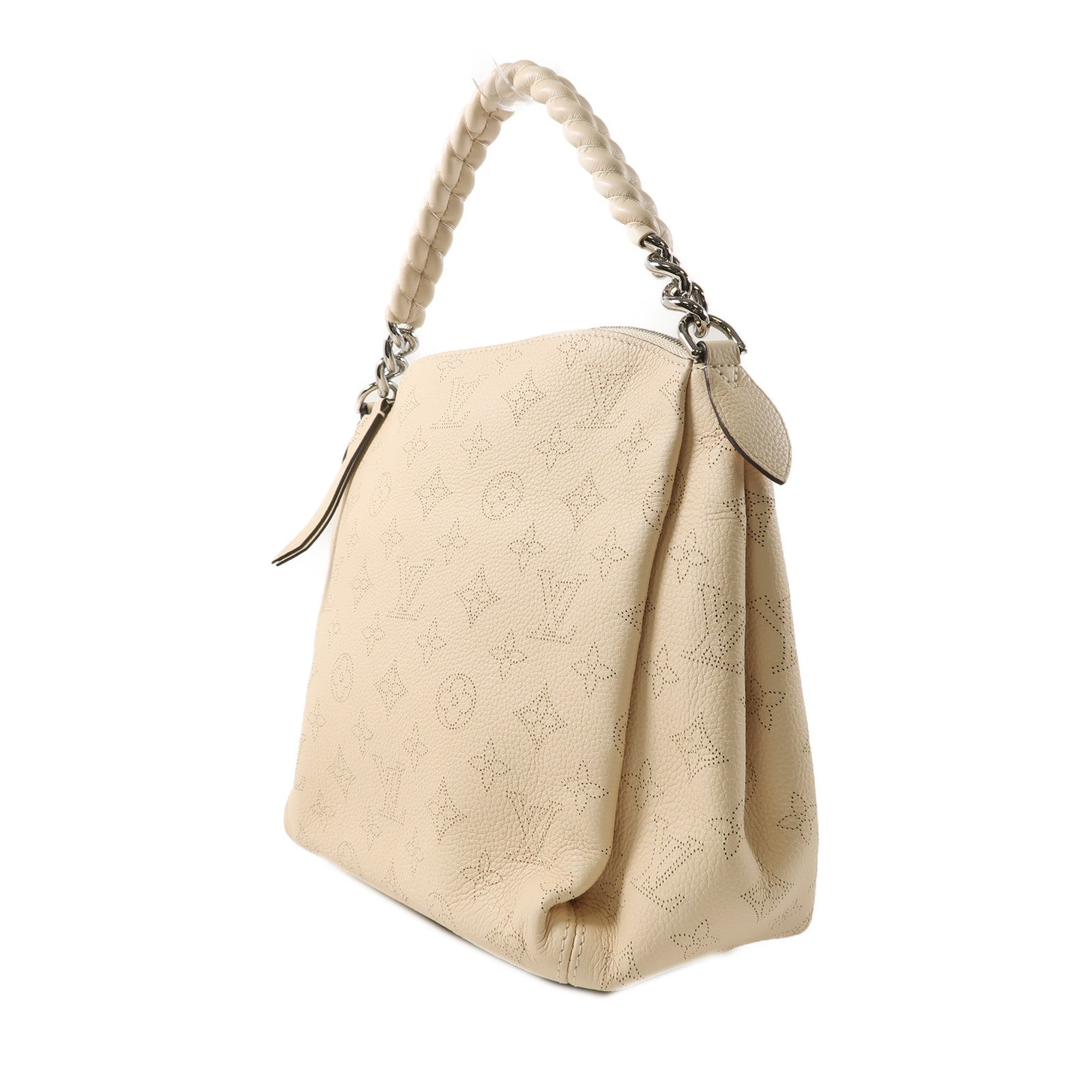 LOUIS VUITTON Mahina皮革Babylone BB銀扣手挽肩背兩用袋米色