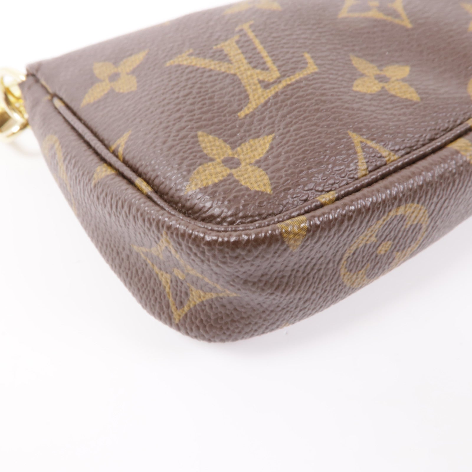 LOUIS VUITTON Monogram Mini Pochette Accessoires金扣手挽袋棕色