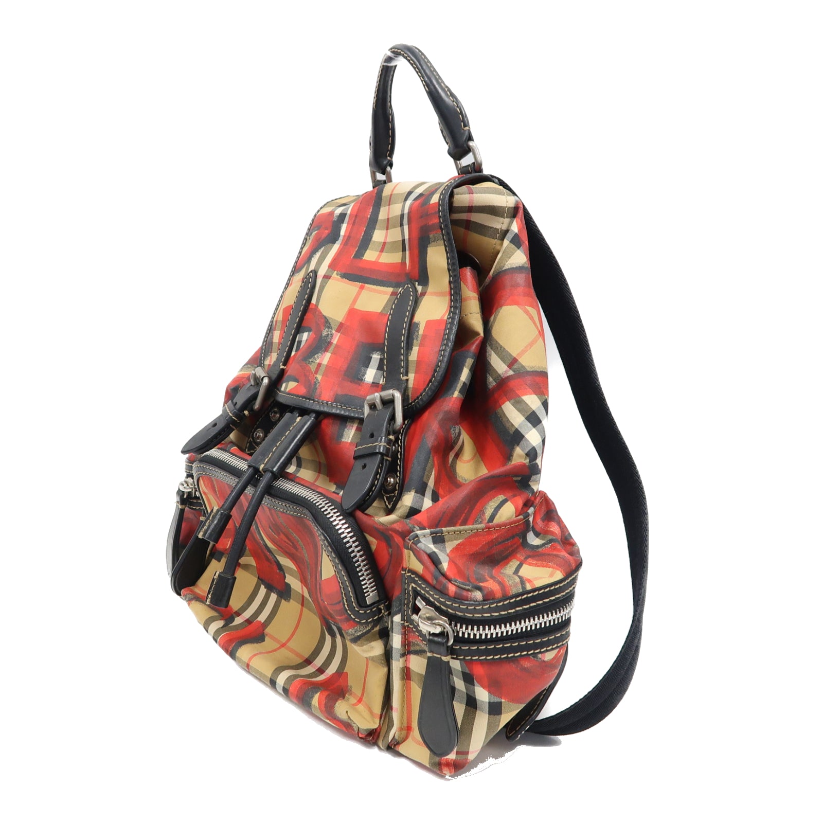 BURBERRY 帆布Backpack銀扣背包紅色/啡色