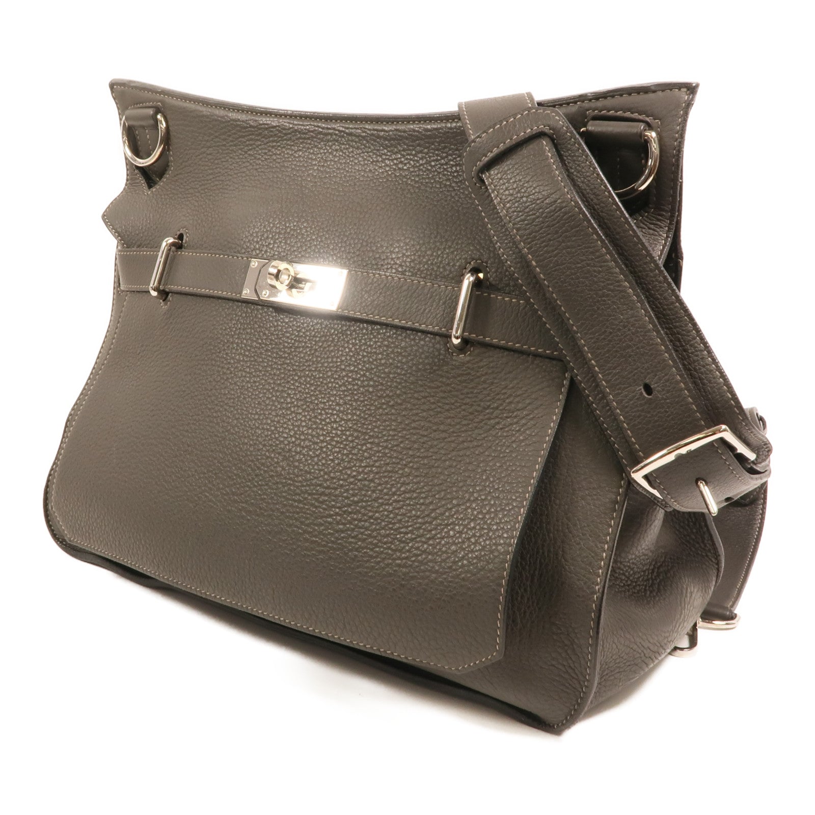 HERMES Togo皮革Jypesiere 37銀扣肩背袋Etain